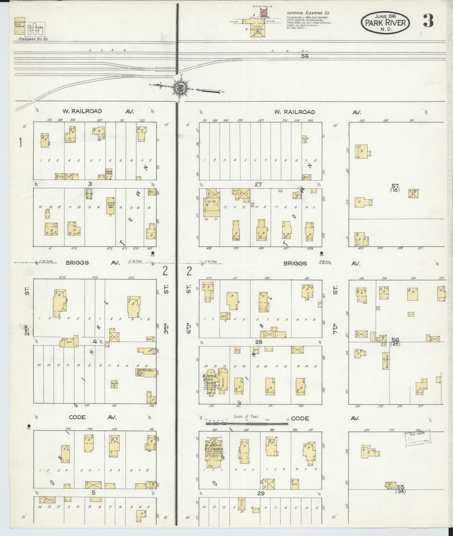 Sanborn Fire Insurance Map from Park River, Walsh County, North Dakota (1916), Sheet #0003 - Complete Map Set gallery image, historic Sanborn map, vintage wall art, North Dakota North Dakota