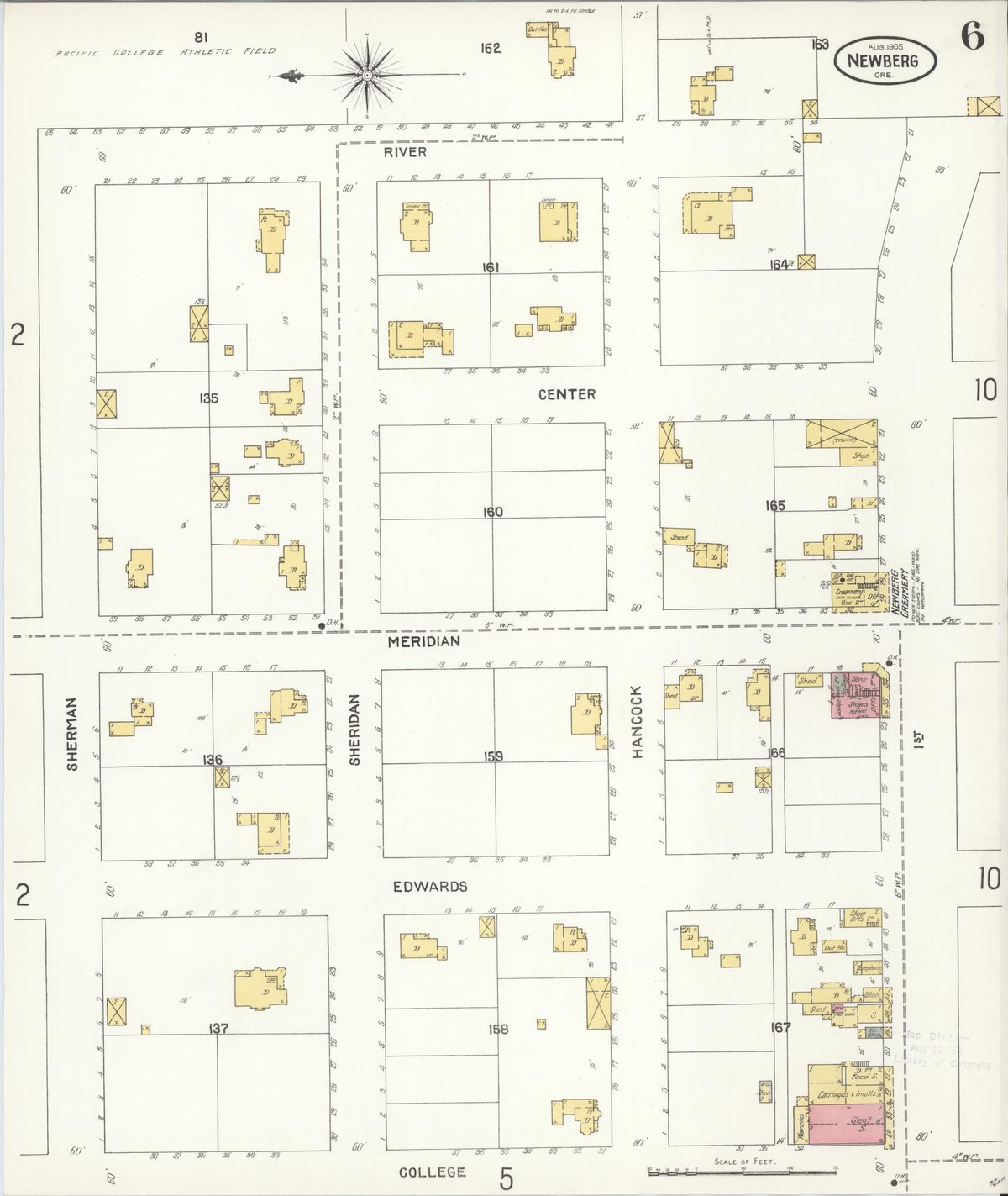 Sanborn Fire Insurance Map from Newberg, Yamhill County, Oregon (1905), Sheet #0006 - Historic Sanborn Fire Insurance Map Print, vintage old map wall art, antique decor, genealogy gift, Oregon Oregon map