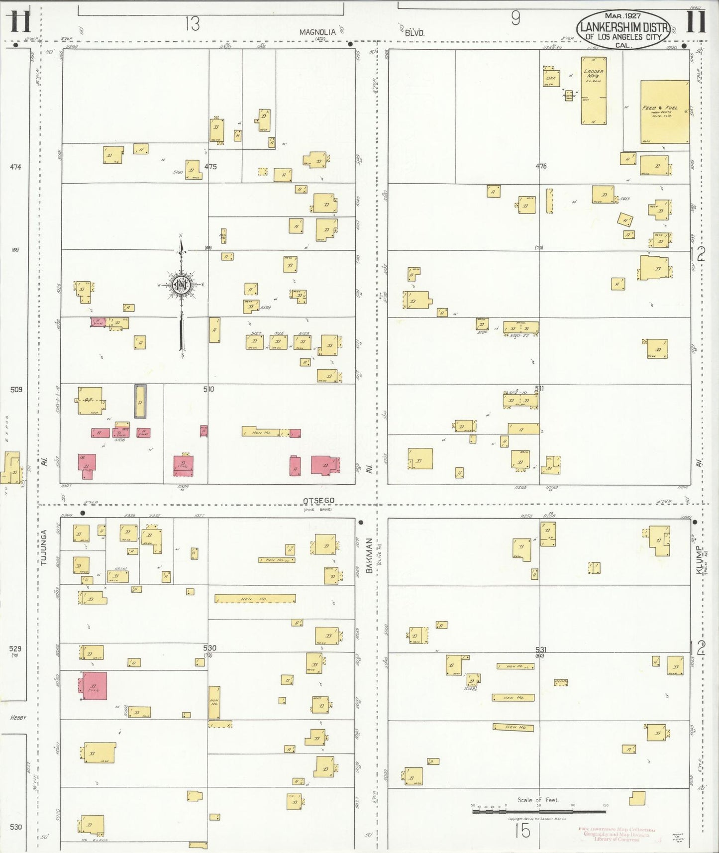Sanborn Fire Insurance Map from Lankershim, Los Angeles County, California (1927), Sheet #0011 - Historic Sanborn Fire Insurance Map Print, vintage old map wall art, antique decor, genealogy gift, California California map