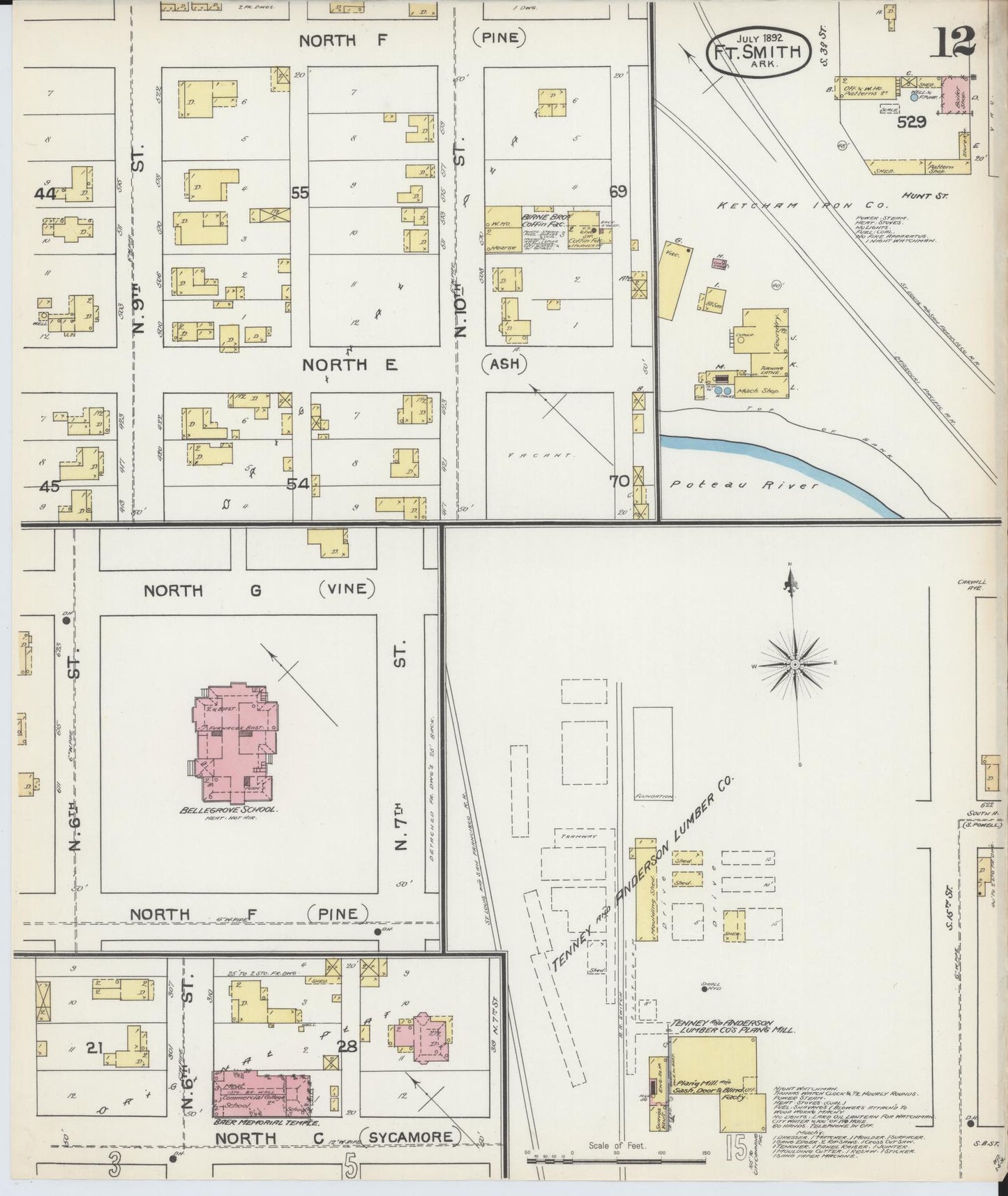 Sanborn Fire Insurance Map from Fort Smith, Sebastian County, Arkansas (1892), Sheet #0012 - Historic Sanborn Fire Insurance Map Print, vintage old map wall art, antique decor, genealogy gift, Arkansas Arkansas map