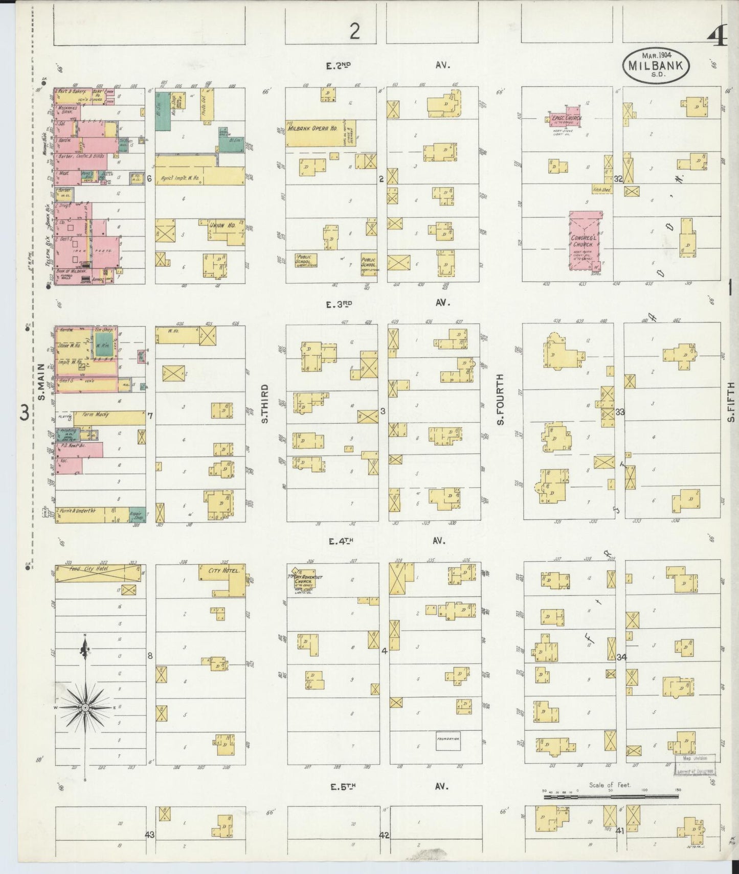 Sanborn Fire Insurance Map from Milbank, Grant County, South Dakota (1904), Sheet #0004 - Historic Sanborn Fire Insurance Map Print, vintage old map wall art, antique decor, genealogy gift, South Dakota South Dakota map