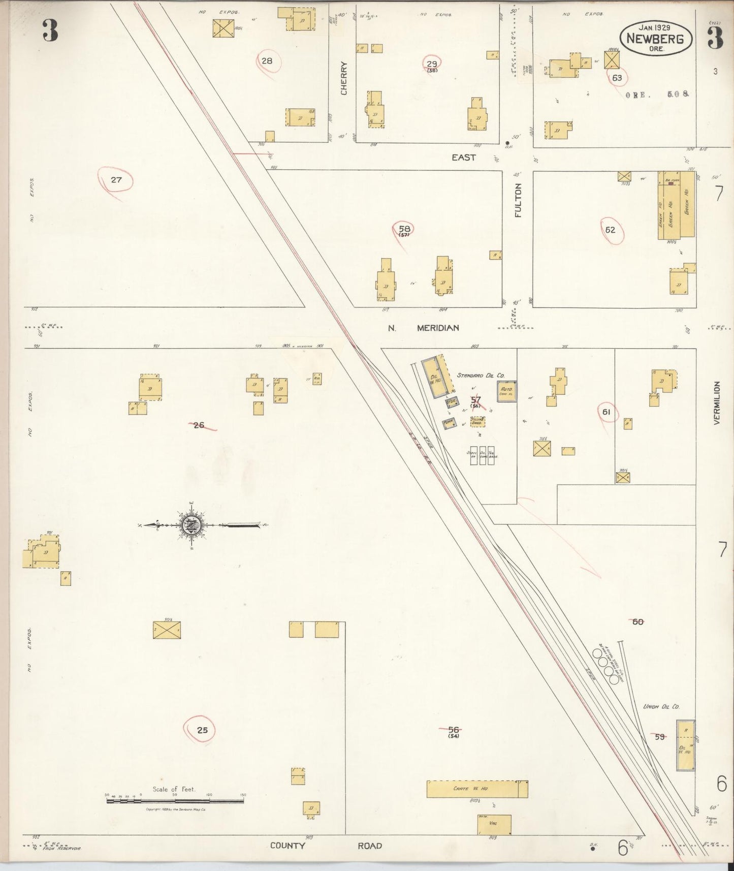 Sanborn Fire Insurance Map from Newberg, Yamhill County, Oregon (1934), Sheet #0003 - Historic Sanborn Fire Insurance Map Print, vintage old map wall art, antique decor, genealogy gift, Oregon Oregon map
