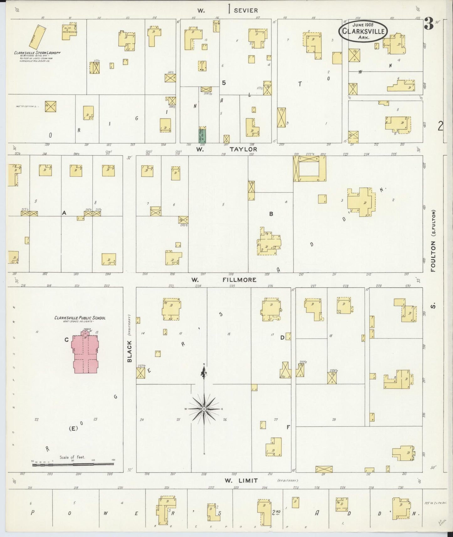 Sanborn Fire Insurance Map from Clarksville, Johnson County, Arkansas (1908), Sheet #0003 - Historic Sanborn Fire Insurance Map Print, vintage old map wall art, antique decor, genealogy gift, Arkansas Arkansas map