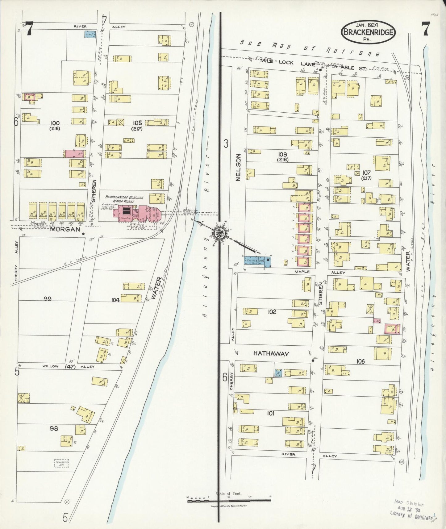Sanborn Fire Insurance Map from Brackenridge, Allegheny County, Pennsylvania (1924), Sheet #0007 - Historic Sanborn Fire Insurance Map Print, vintage old map wall art, antique decor, genealogy gift, Pennsylvania Pennsylvania map