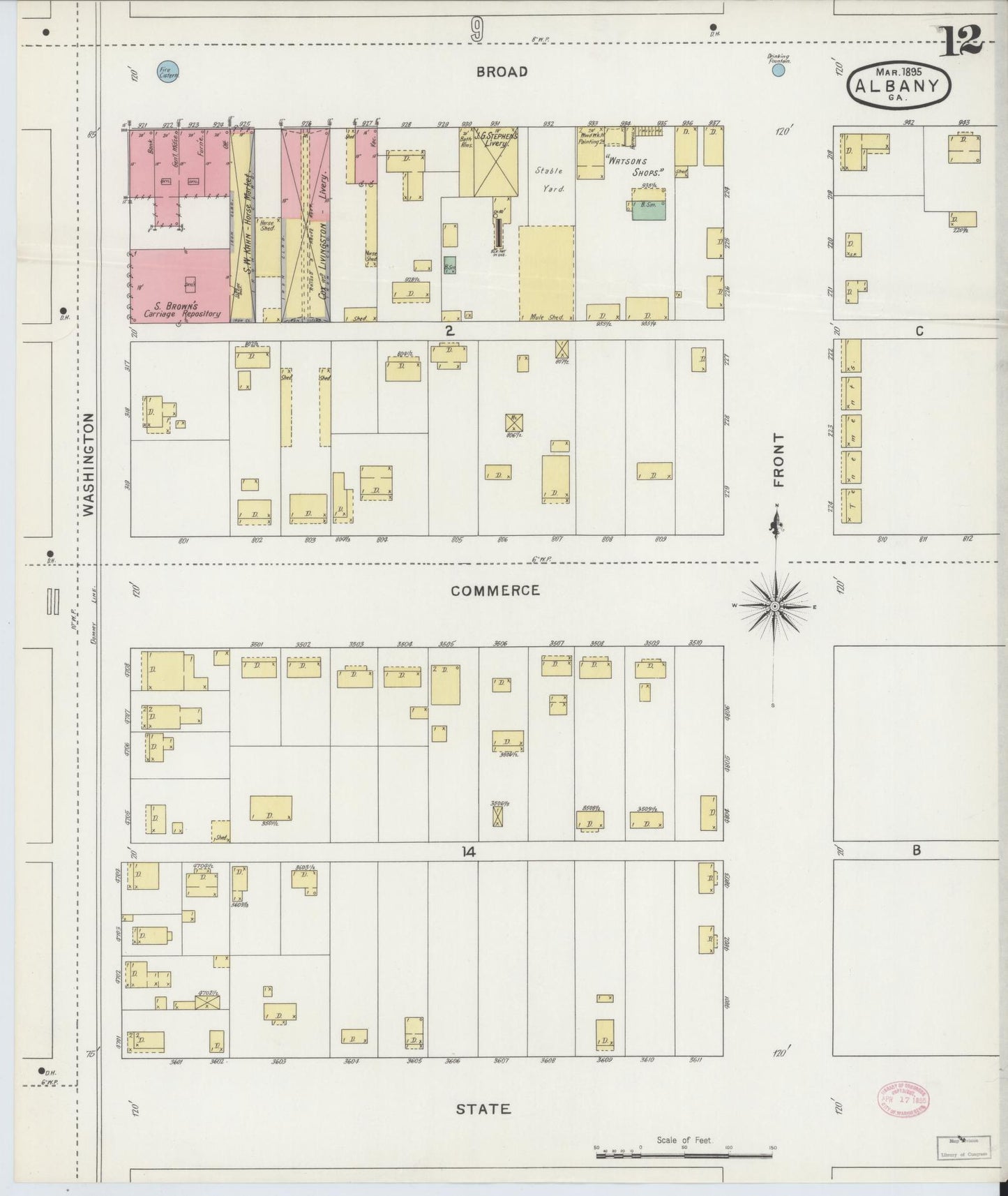 Sanborn Fire Insurance Map from Albany, Dougherty County, Georgia (1895), Sheet #0012 - Historic Sanborn Fire Insurance Map Print, vintage old map wall art, antique decor, genealogy gift, Georgia Georgia map