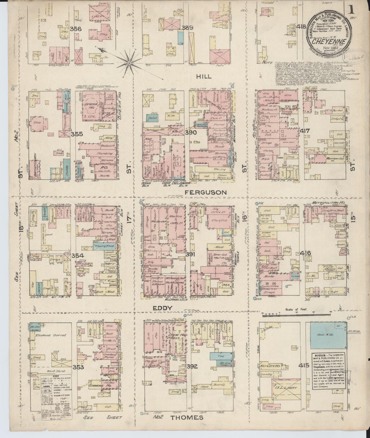 Sanborn Fire Insurance Map from Cheyenne, Laramie County, Wyoming. (1883) – Historic Sanborn Fire Insurance Map Print