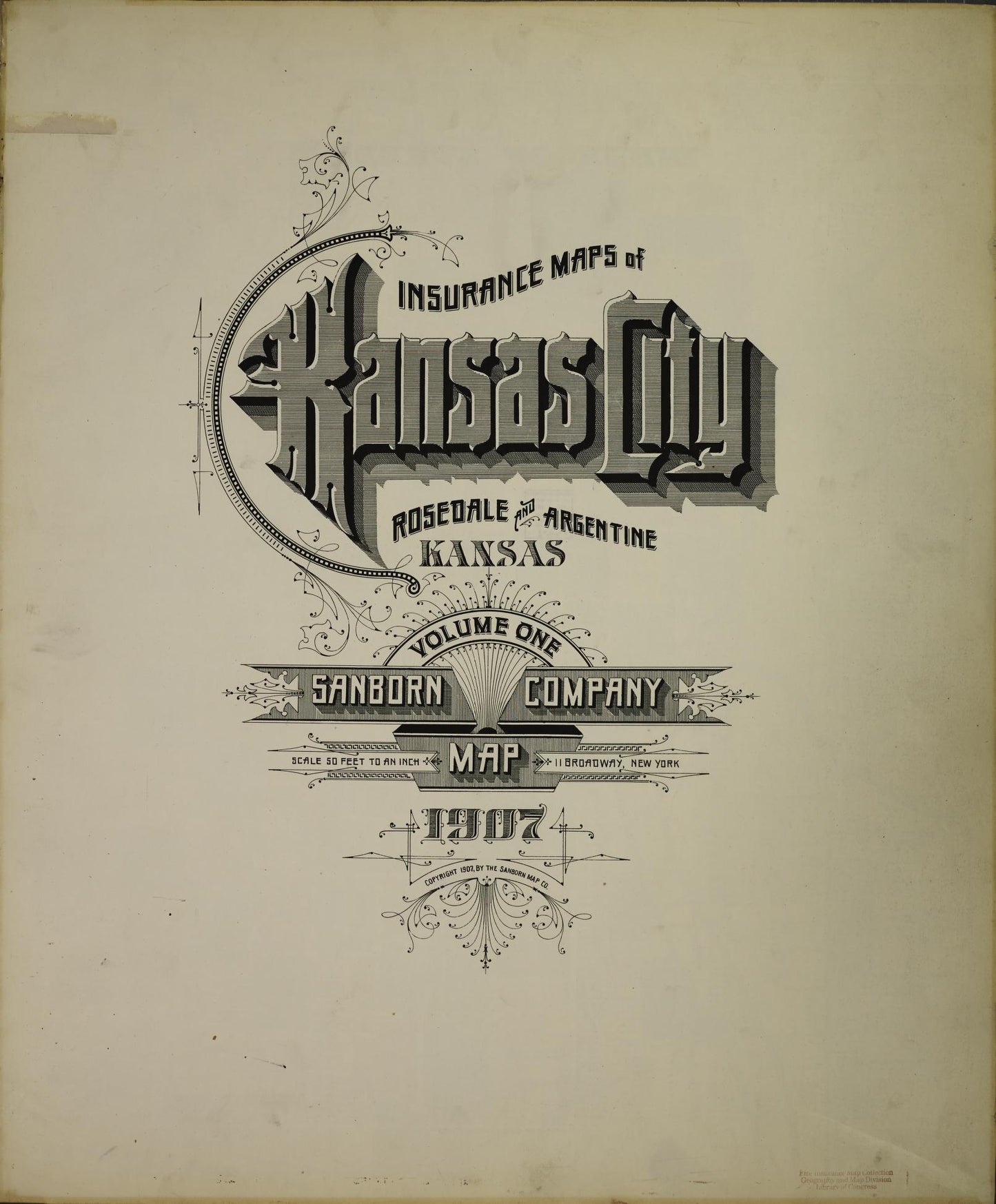 Sanborn Fire Insurance Map from Kansas City, Wyandotte County, Kansas (1907), Sheet #0001 - Historic Sanborn Fire Insurance Map Print, vintage old map wall art, antique decor, genealogy gift, Kansas Kansas map
