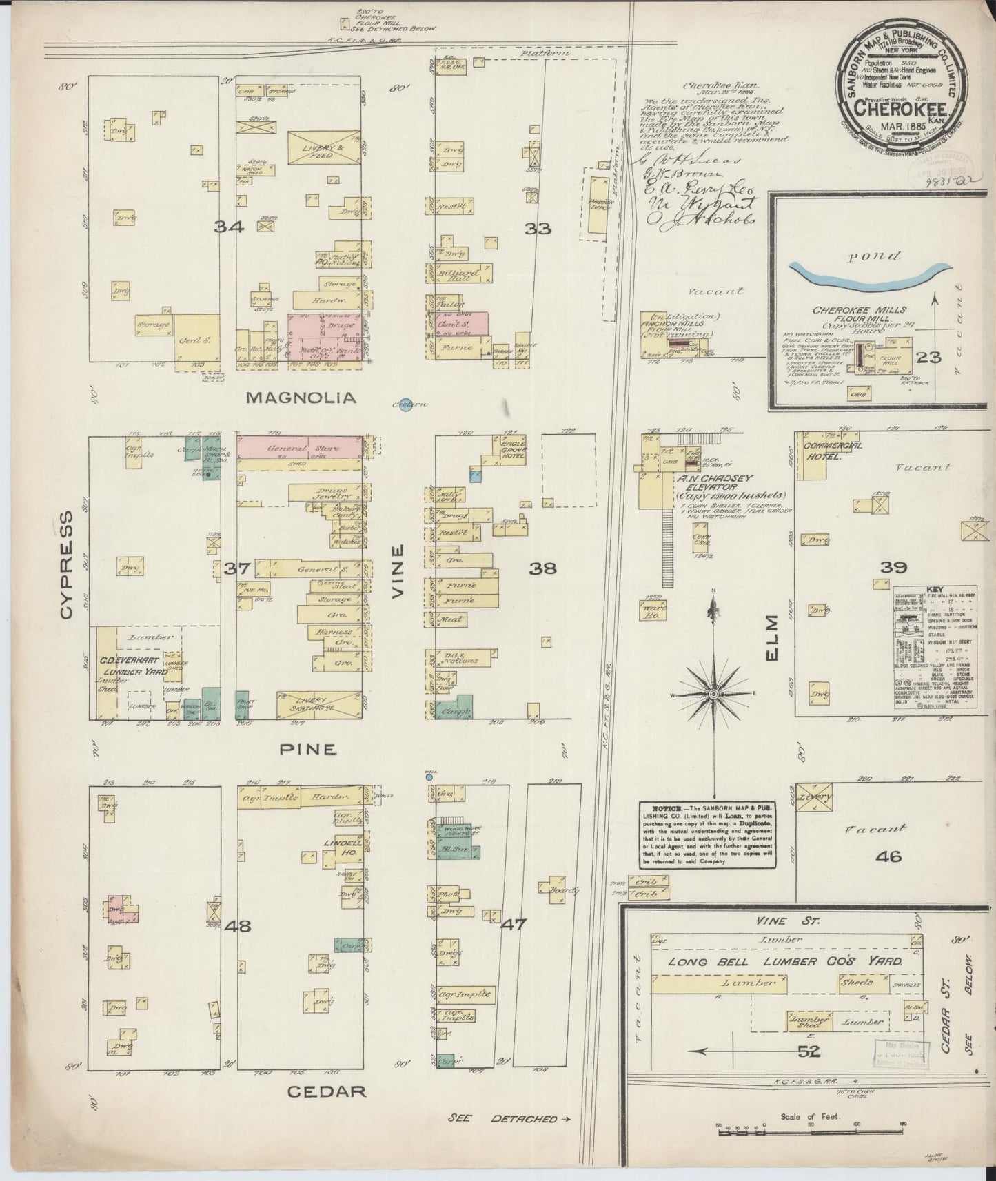 Sanborn Fire Insurance Map from Cherokee, Crawford County, Kansas (1885), Sheet #0001 - Historic Sanborn Fire Insurance Map Print, vintage old map wall art, antique decor, genealogy gift, Kansas Kansas map