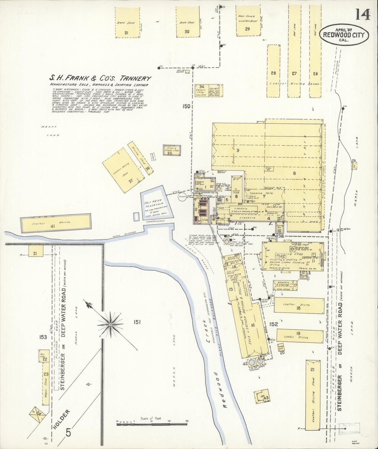 Sanborn Fire Insurance Map from Redwood City, San Mateo County, California (1907), Sheet #0014 - Complete Map Set gallery image, historic Sanborn map, vintage wall art, California California