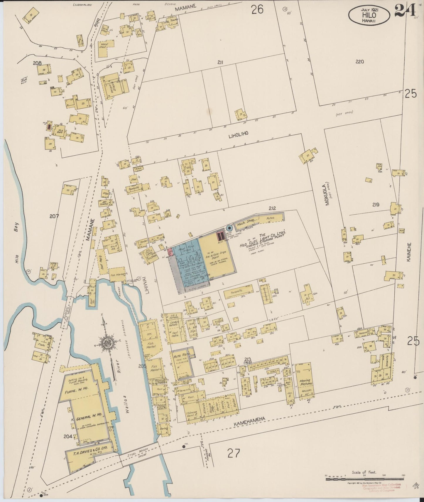 Sanborn Fire Insurance Map from Hilo, Hawaii County, Hawaii (1921), Sheet #0024 - Historic Sanborn Fire Insurance Map Print