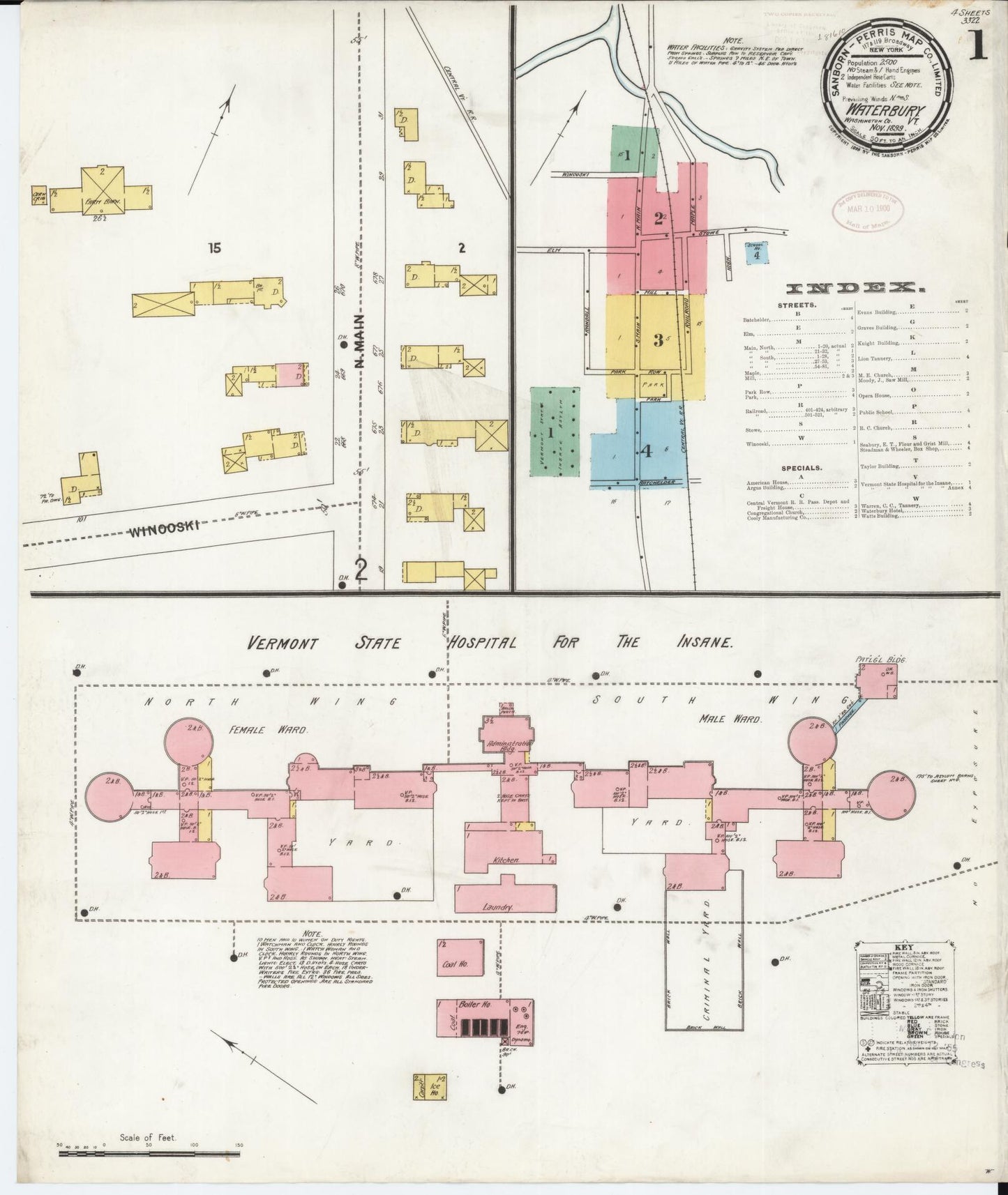 Sanborn Fire Insurance Map from Waterbury, Washington County, Vermont. (1899) – Historic Sanborn Fire Insurance Map Print