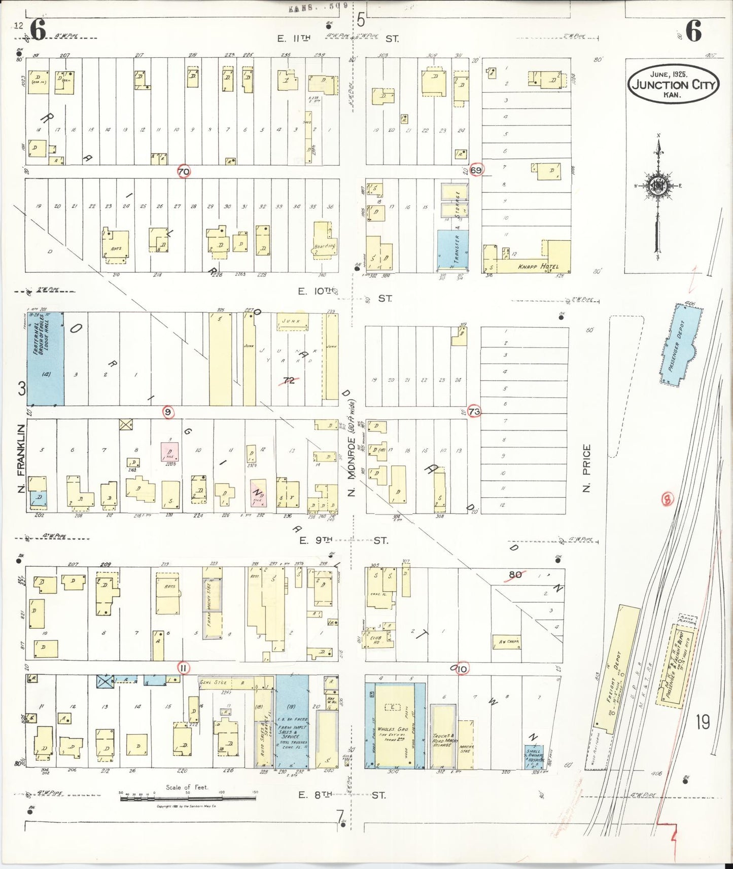 Sanborn Fire Insurance Map from Junction City, Geary County, Kansas (1947), Sheet #0006 - Historic Sanborn Fire Insurance Map Print, vintage old map wall art, antique decor, genealogy gift, Kansas Kansas map