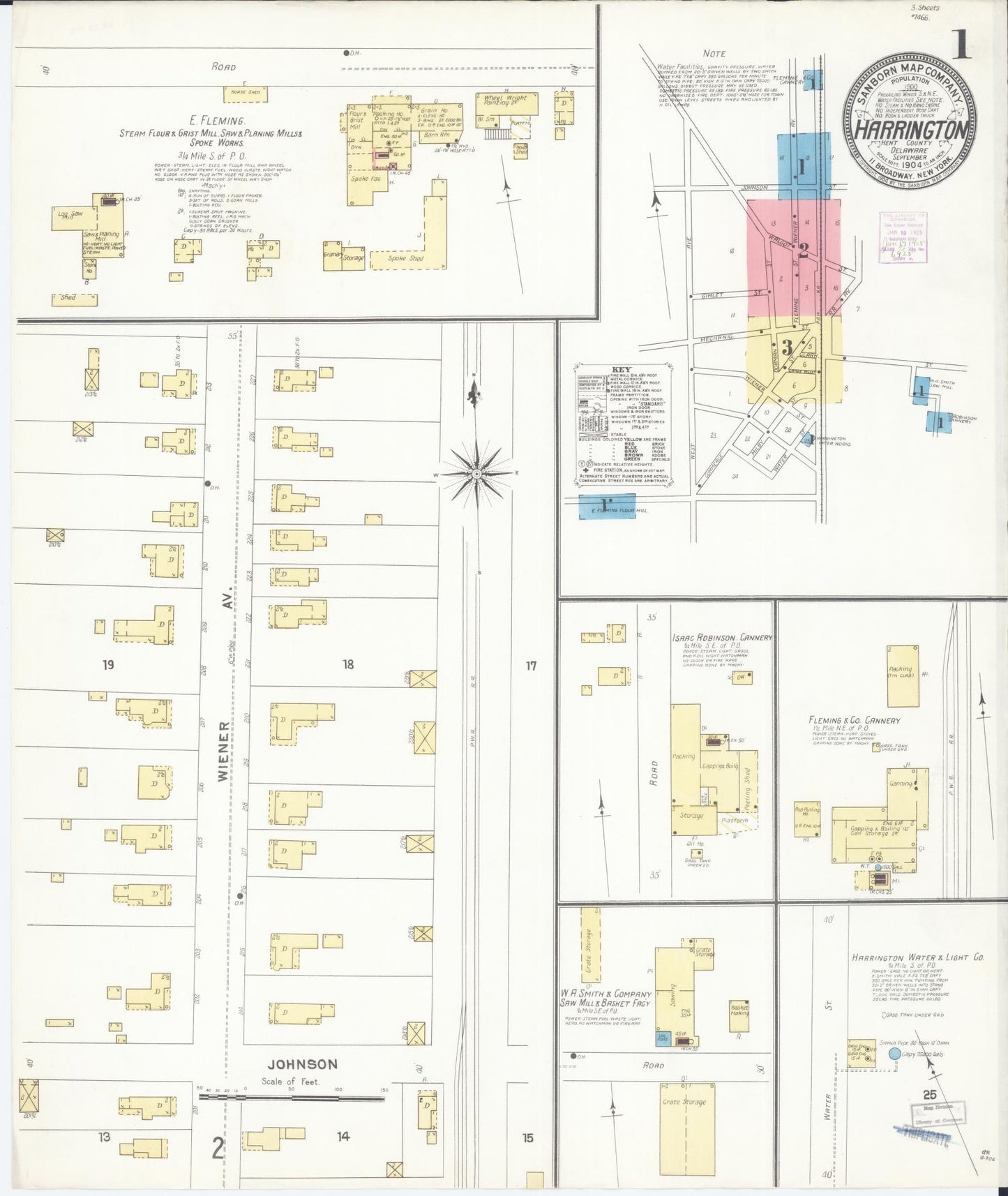 Sanborn Fire Insurance Map from Harrington, Kent County, Delaware (1904), Sheet #0001 - Historic Sanborn Fire Insurance Map Print, vintage old map wall art, antique decor, genealogy gift, Delaware Delaware map