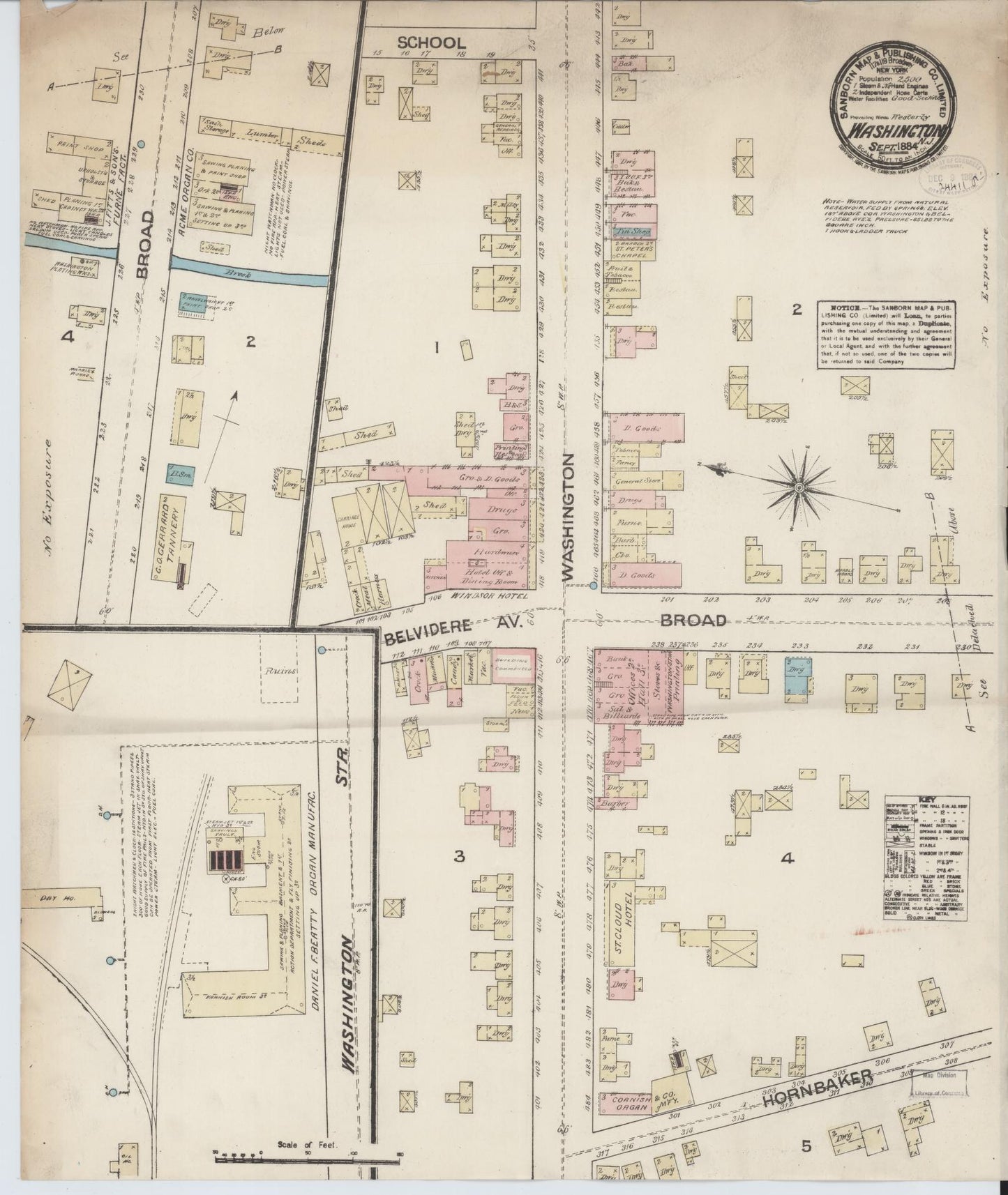Sanborn Fire Insurance Map from Washington, Warren County, New Jersey (1884), Sheet #0001 - Historic Sanborn Fire Insurance Map Print, vintage old map wall art, antique decor, genealogy gift, Washington Washington map