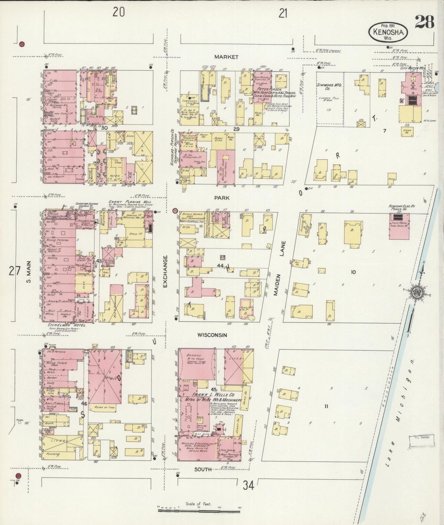 Sanborn Fire Insurance Map from Kenosha, Kenosha County, Wisconsin (1911), Sheet #0028 - Historic Sanborn Fire Insurance Map Print, vintage old map wall art, antique decor, genealogy gift, Wisconsin Wisconsin map