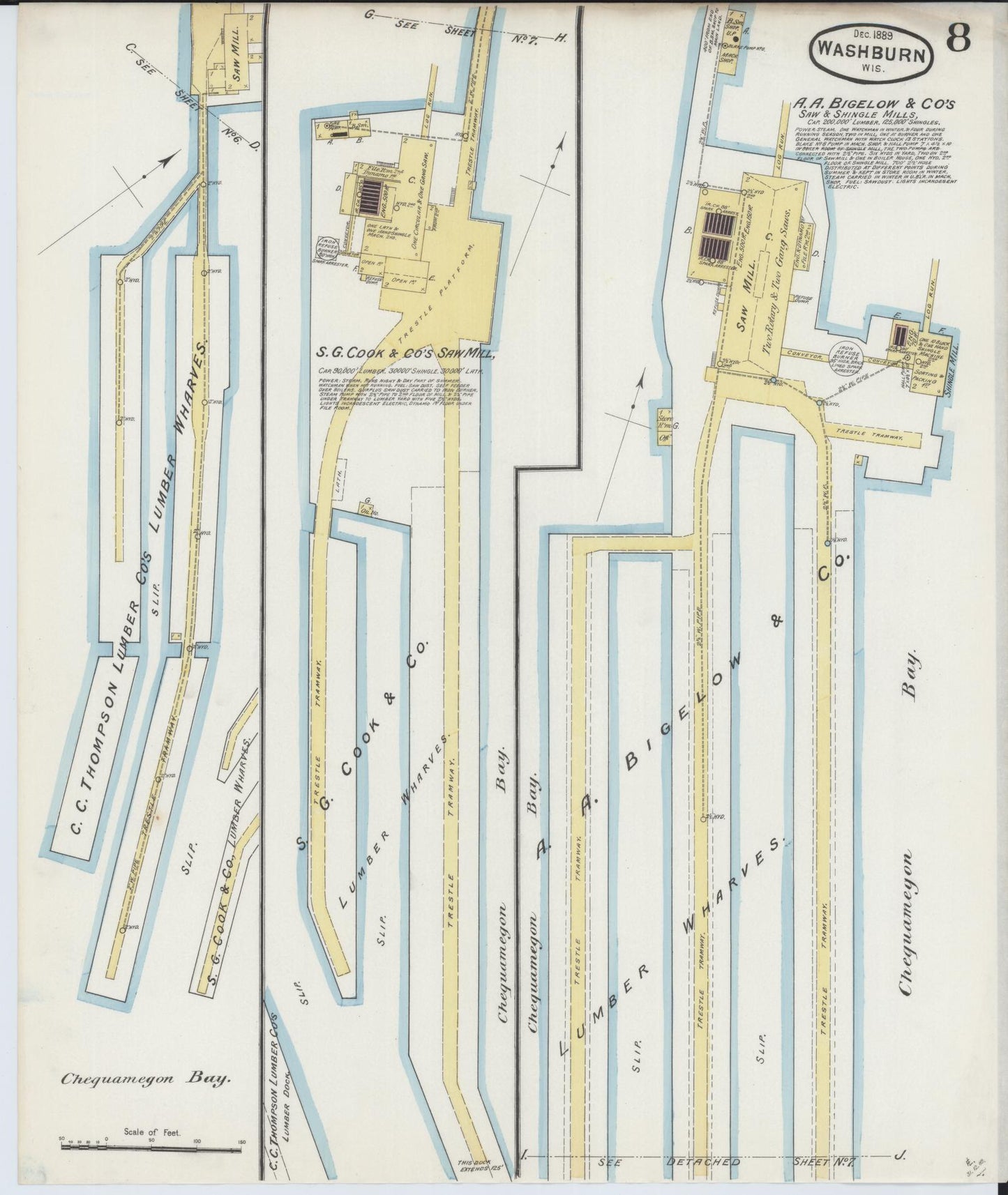 Sanborn Fire Insurance Map from Washburn, Bayfield County, Wisconsin (1889), Sheet #0008 - Historic Sanborn Fire Insurance Map Print, vintage old map wall art, antique decor, genealogy gift, Wisconsin Wisconsin map