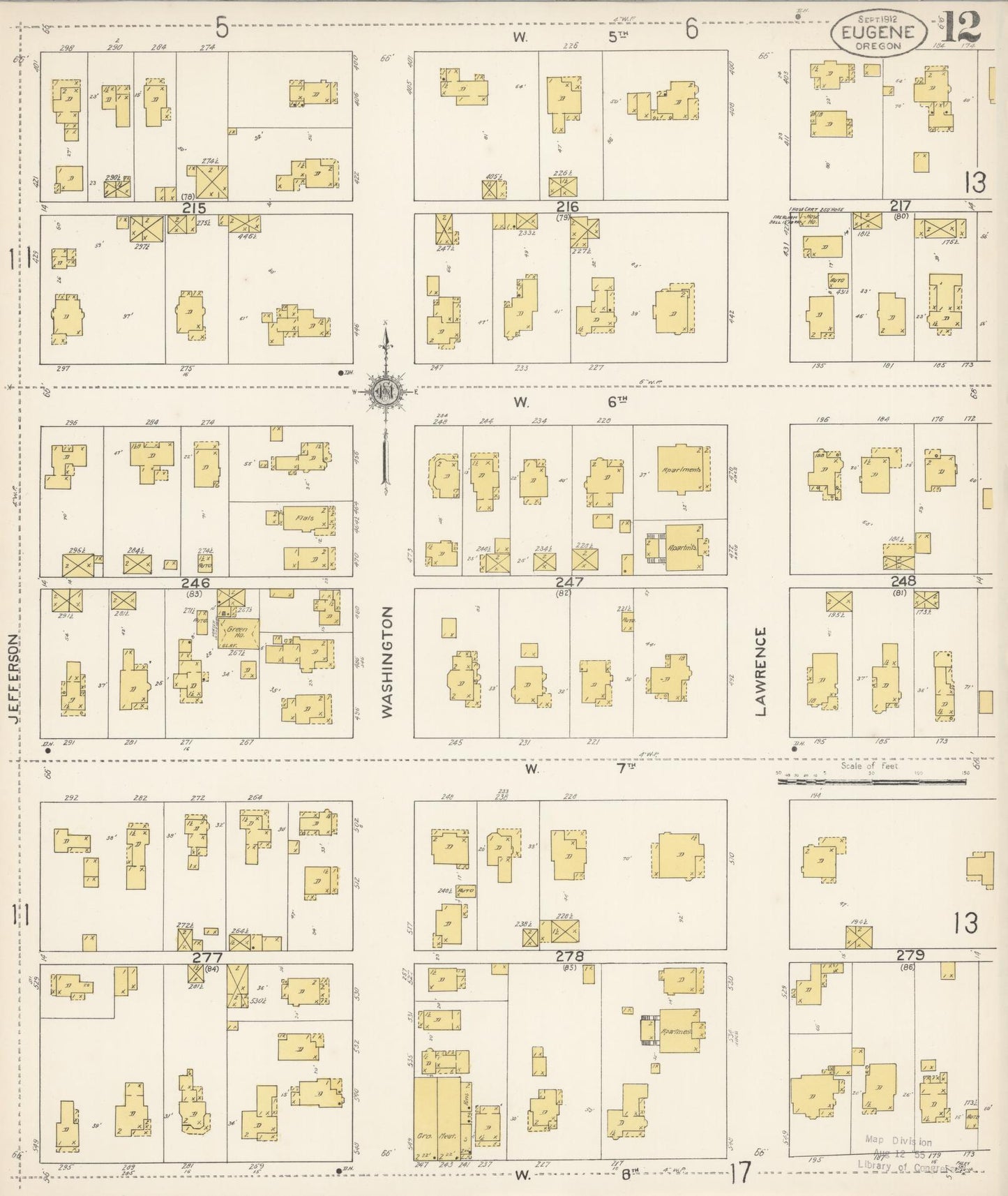 Sanborn Fire Insurance Map from Eugene, Lane County, Oregon (1912), Sheet #0012 - Historic Sanborn Fire Insurance Map Print, vintage old map wall art, antique decor, genealogy gift, Oregon Oregon map