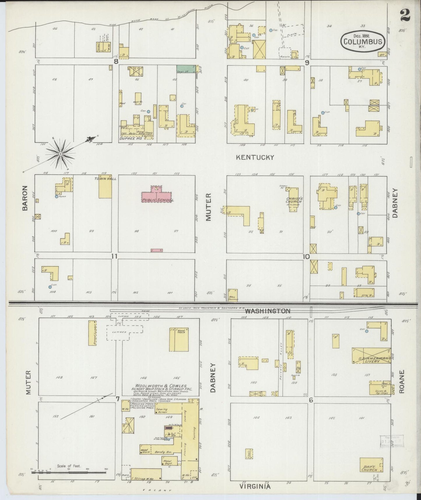 Sanborn Fire Insurance Map from Columbus, Hickman County, Kentucky (1892), Sheet #0002 - Historic Sanborn Fire Insurance Map Print, vintage old map wall art, antique decor, genealogy gift, Kentucky Kentucky map