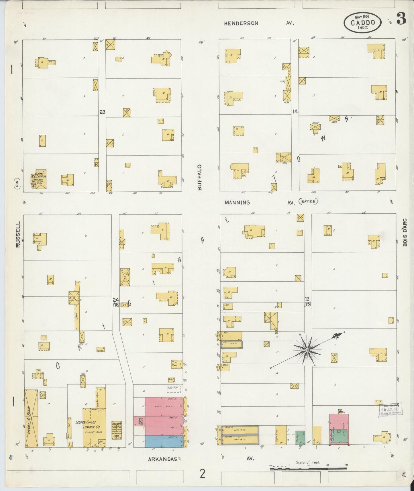 Sanborn Fire Insurance Map from Caddo, Bryan County, Oklahoma (1904), Sheet #0003 - Historic Sanborn Fire Insurance Map Print, vintage old map wall art, antique decor, genealogy gift, Oklahoma Oklahoma map