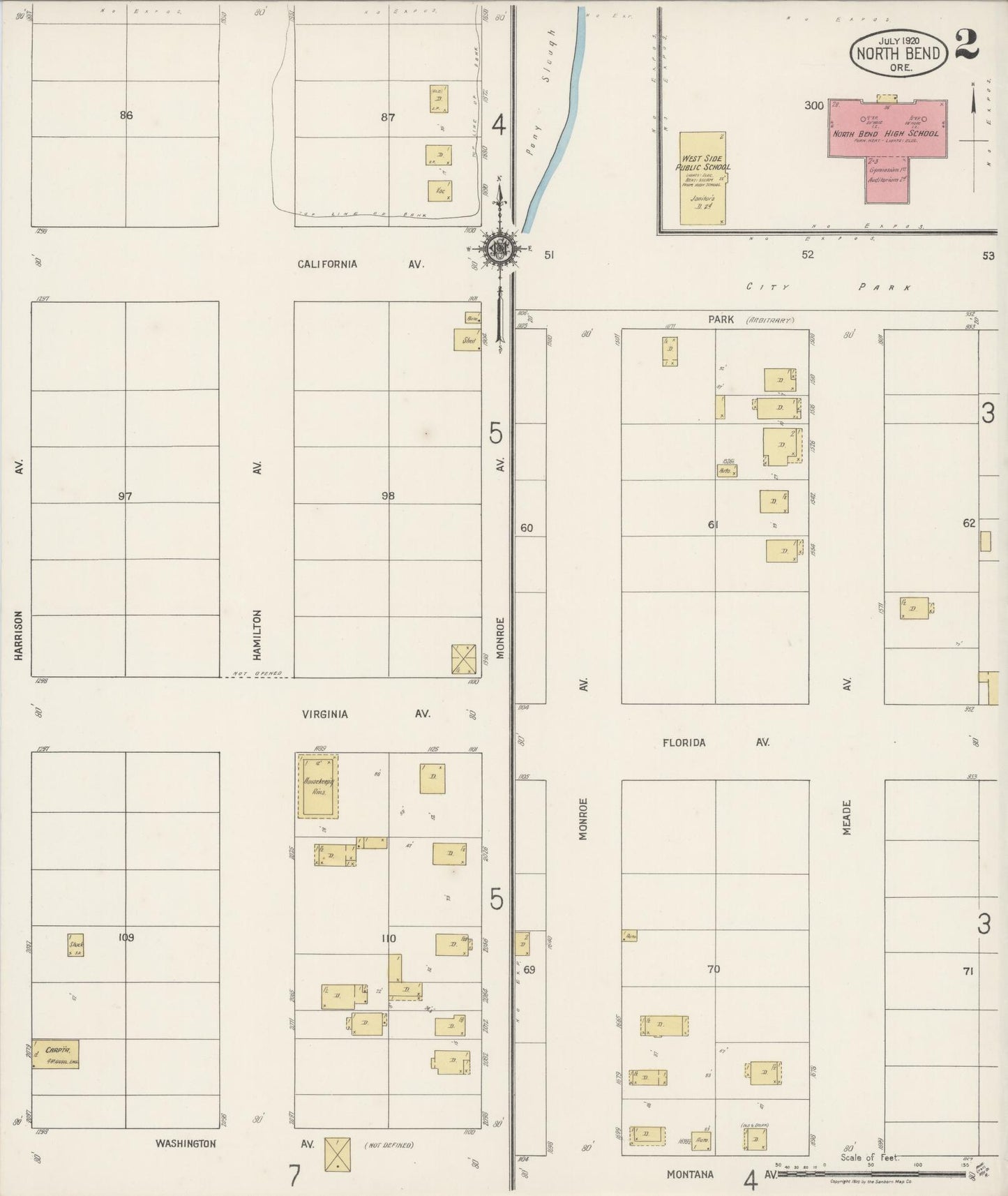 Sanborn Fire Insurance Map from North Bend, Coos County, Oregon (1920), Sheet #0002 - Historic Sanborn Fire Insurance Map Print, vintage old map wall art, antique decor, genealogy gift, Oregon Oregon map