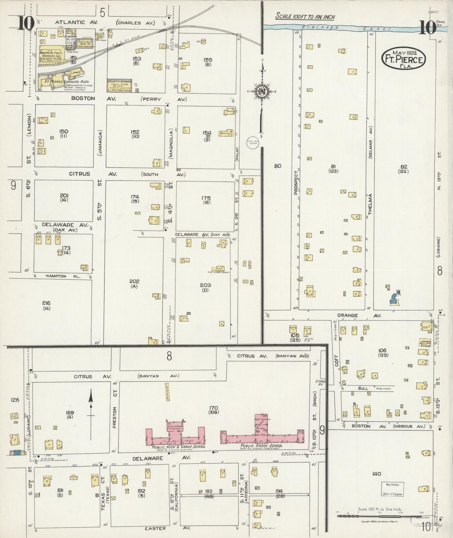 Sanborn Fire Insurance Map from Fort Pierce, St Lucie County, Florida (1924), Sheet #0010 - Historic Sanborn Fire Insurance Map Print, vintage old map wall art, antique decor, genealogy gift, Florida Florida map