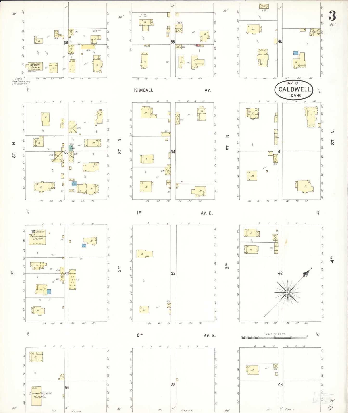 Sanborn Fire Insurance Map from Caldwell, Canyon County, Idaho (1900), Sheet #0003 - Historic Sanborn Fire Insurance Map Print, vintage old map wall art, antique decor, genealogy gift, Idaho Idaho map