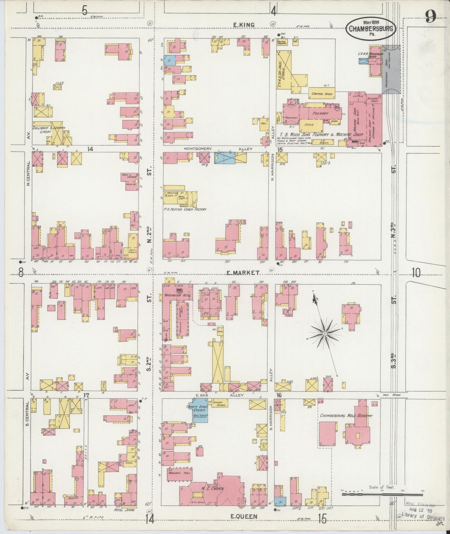 Sanborn Fire Insurance Map from Chambersburg, Franklin County, Pennsylvania (1899), Sheet #0009 - Historic Sanborn Fire Insurance Map Print, vintage old map wall art, antique decor, genealogy gift, Pennsylvania Pennsylvania map