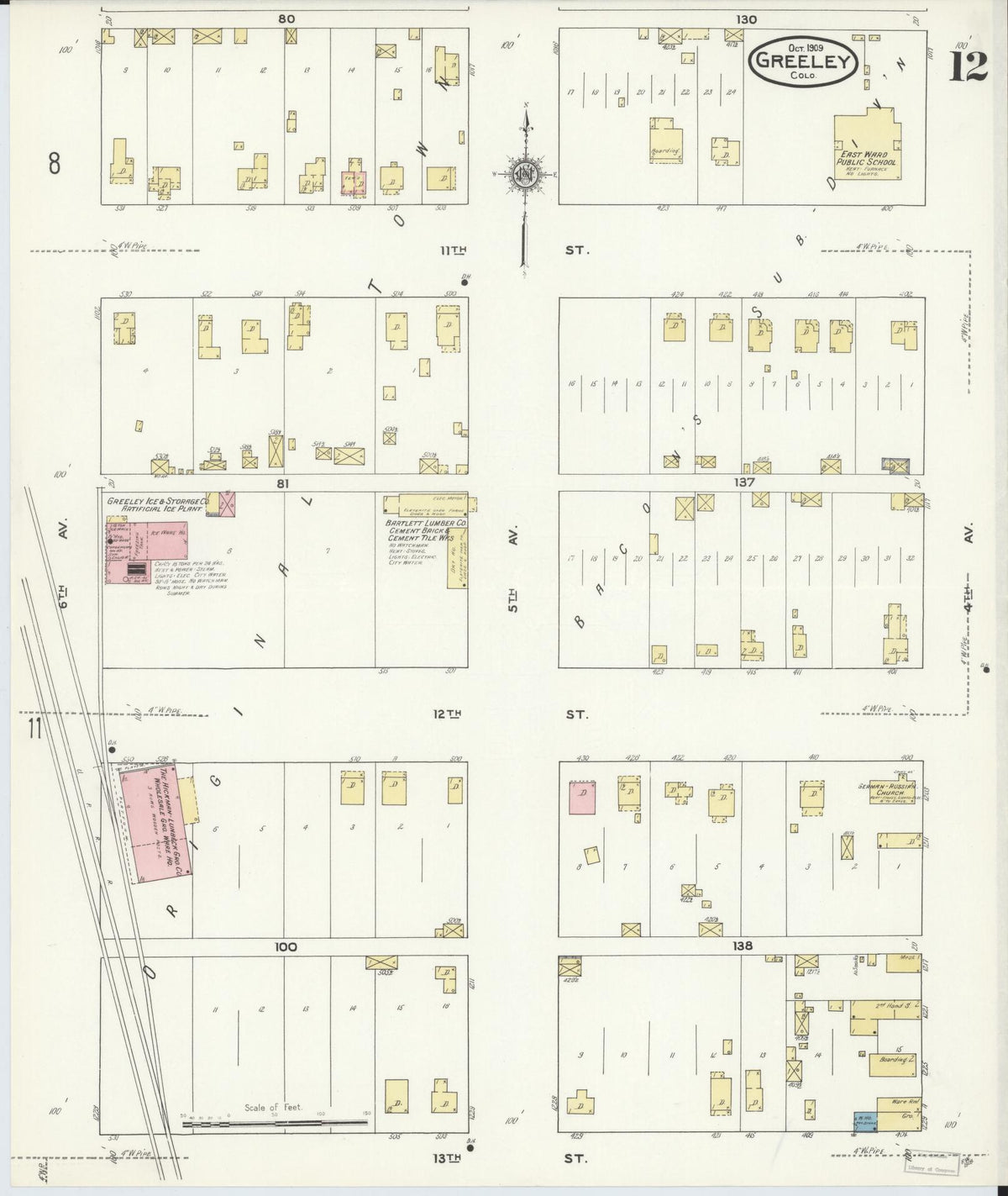 Sanborn Fire Insurance Map from Greeley, Weld County, Colorado (1909), Sheet #0012 - Historic Sanborn Fire Insurance Map Print, vintage old map wall art, antique decor, genealogy gift, Colorado Colorado map