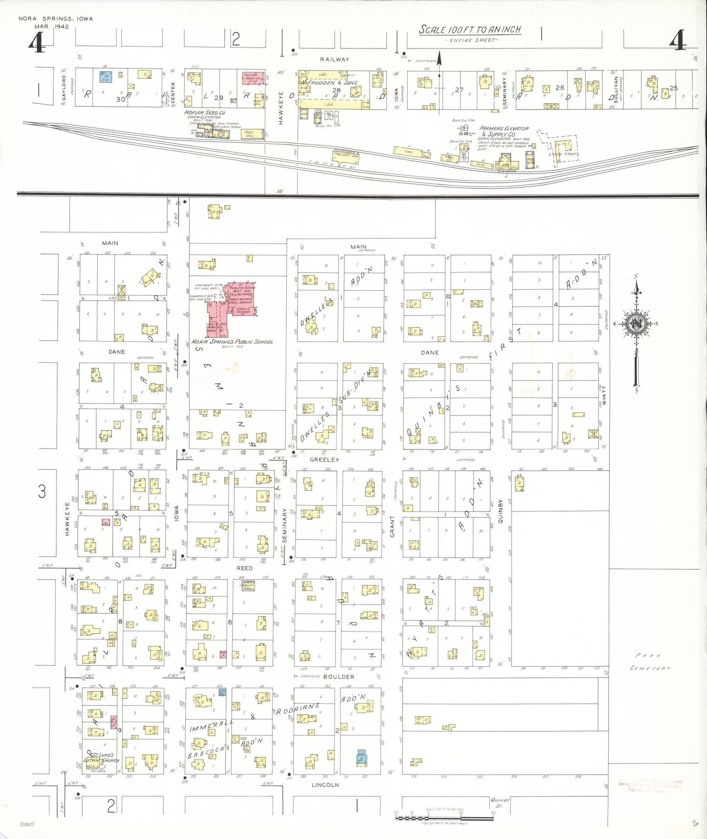 Sanborn Fire Insurance Map from Nora Springs, Floyd County, Iowa (1942), Sheet #0004 - Historic Sanborn Fire Insurance Map Print