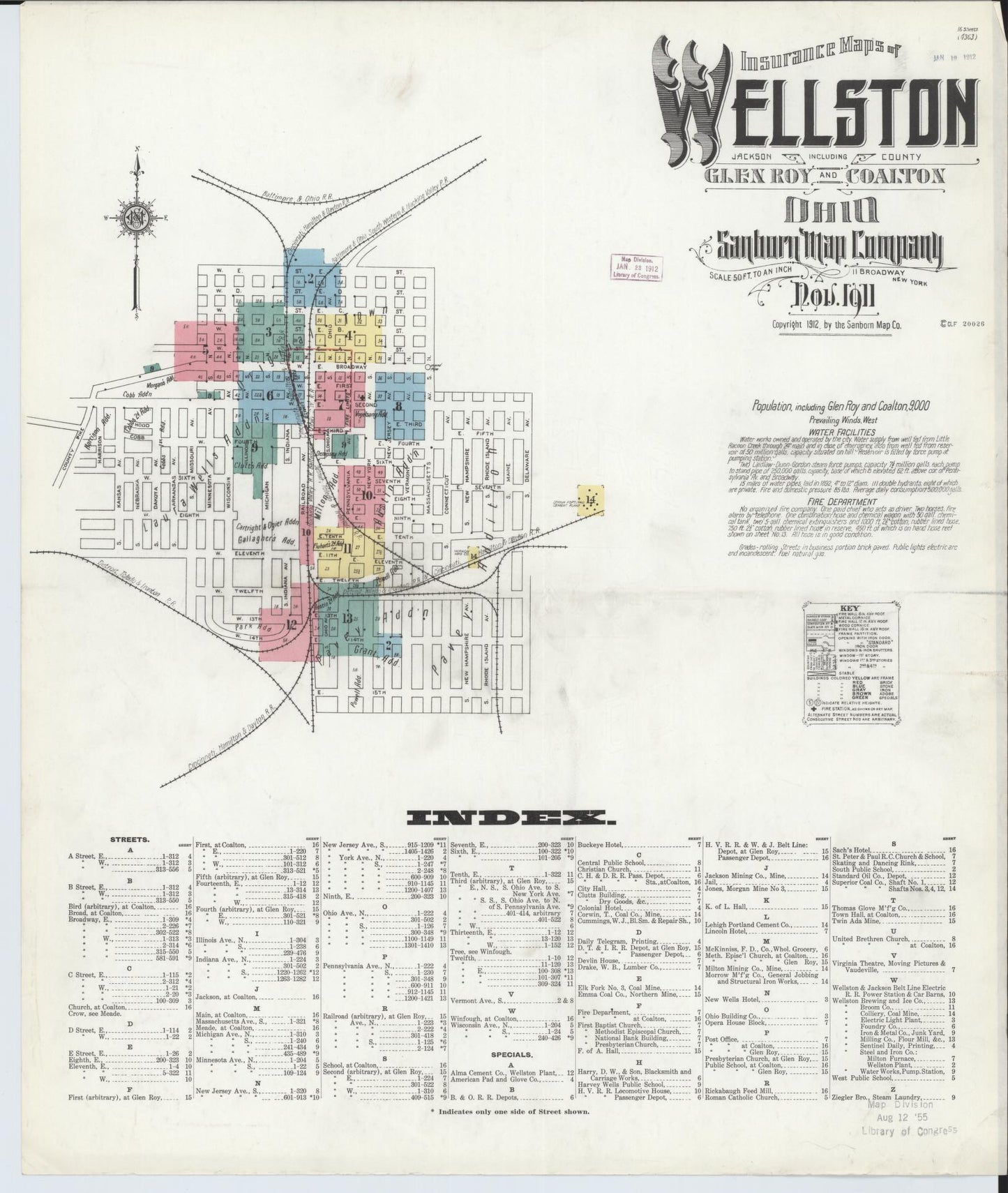 Sanborn Fire Insurance Map from Wellston, Jackson County, Ohio (1911), Sheet #0001 - Historic Sanborn Fire Insurance Map Print, vintage old map wall art, antique decor, genealogy gift, Ohio Ohio map