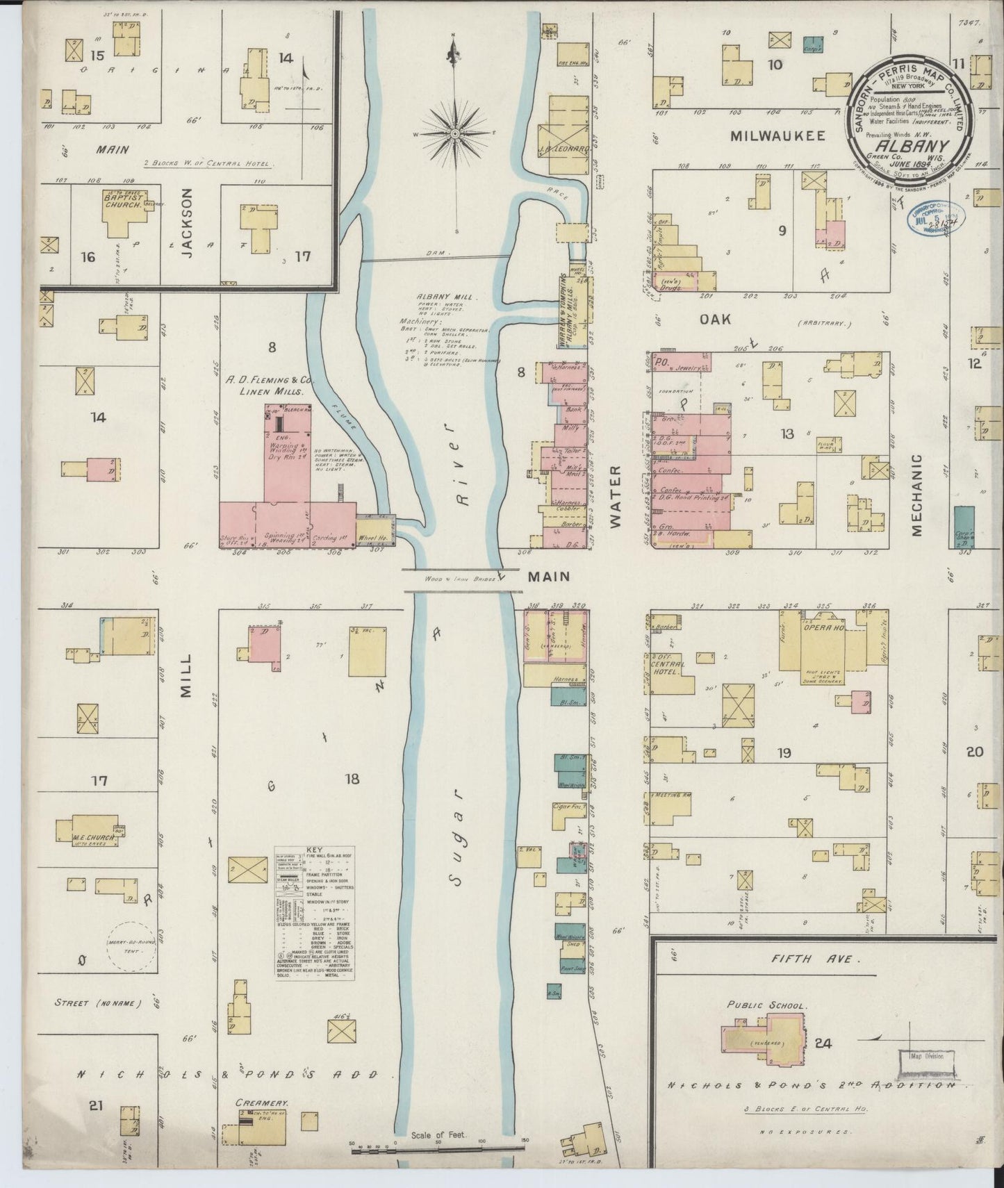 Sanborn Fire Insurance Map from Albany, Green County, Wisconsin (1894), Sheet #0001 - Historic Sanborn Fire Insurance Map Print, vintage old map wall art, antique decor, genealogy gift, Wisconsin Wisconsin map
