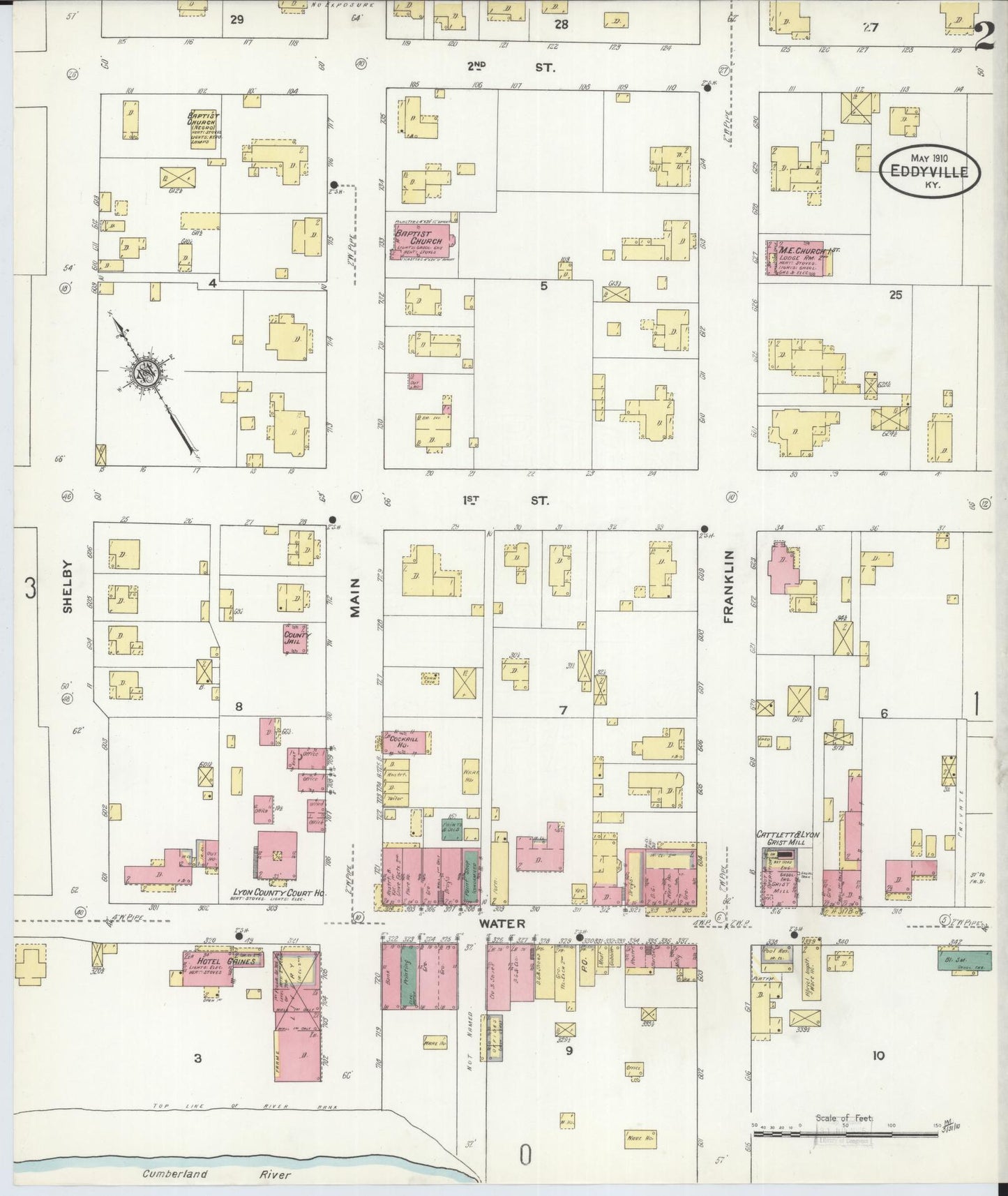 Sanborn Fire Insurance Map from Eddyville, Lyon County, Kentucky (1910), Sheet #0002 - Historic Sanborn Fire Insurance Map Print, vintage old map wall art, antique decor, genealogy gift, Kentucky Kentucky map