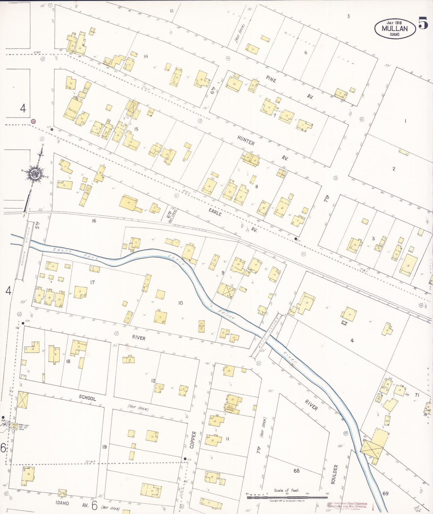 Sanborn Fire Insurance Map from Mullan, Shoshone County, Idaho (1918), Sheet #0005 - Historic Sanborn Fire Insurance Map Print, vintage old map wall art, antique decor, genealogy gift, Idaho Idaho map
