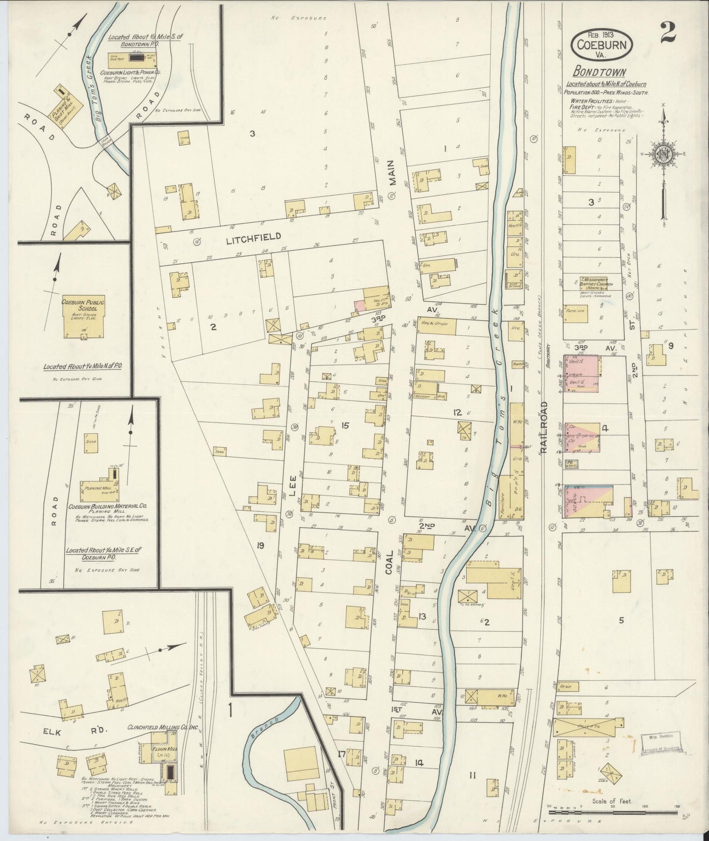 Sanborn Fire Insurance Map from Coeburn, Wise County, Virginia (1913), Sheet #0002 - Complete Map Set gallery image, historic Sanborn map, vintage wall art, Virginia Virginia