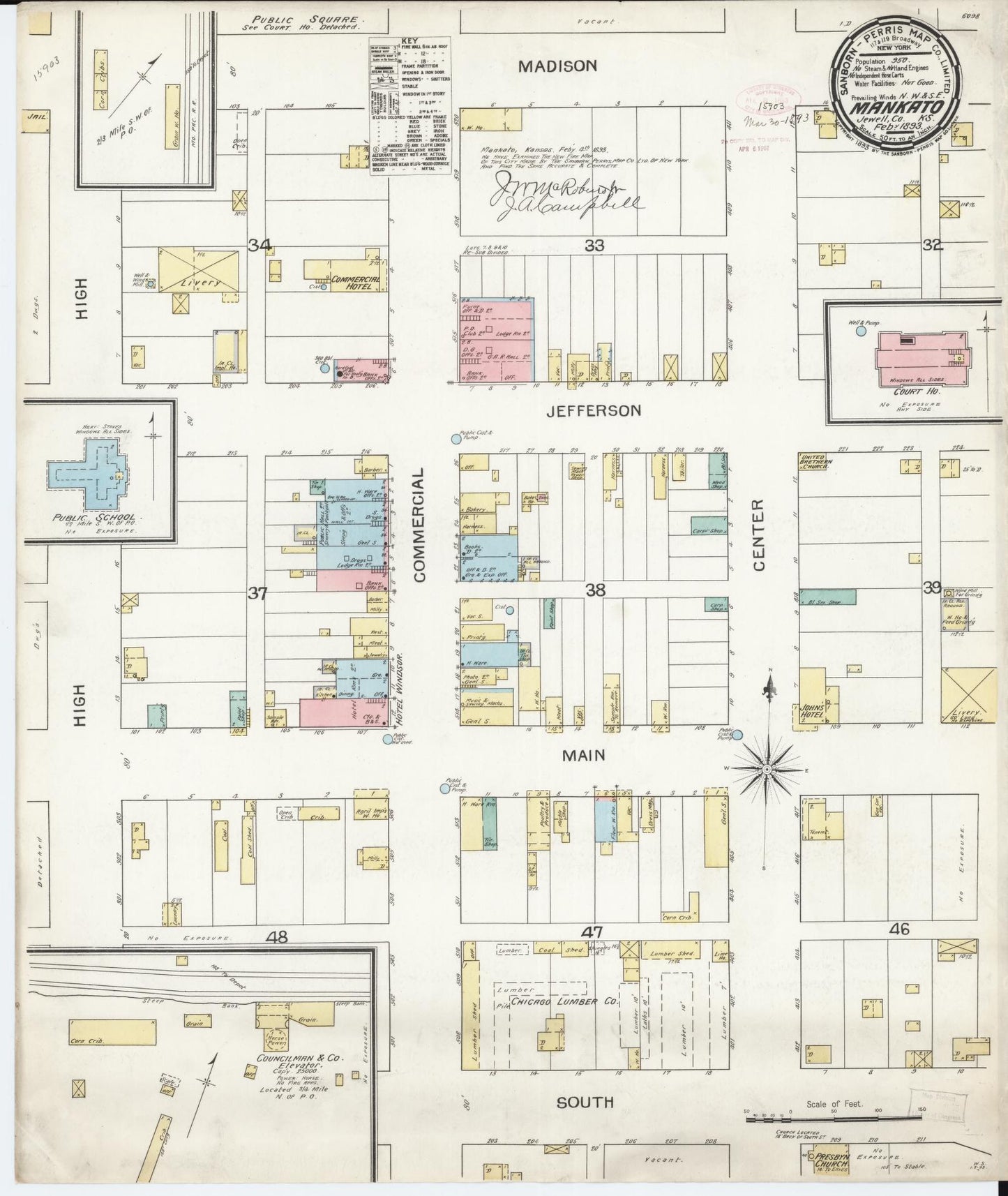 Sanborn Fire Insurance Map from Mankato, Jewell County, Kansas (1893), Sheet #0001 - Historic Sanborn Fire Insurance Map Print, vintage old map wall art, antique decor, genealogy gift, Kansas Kansas map