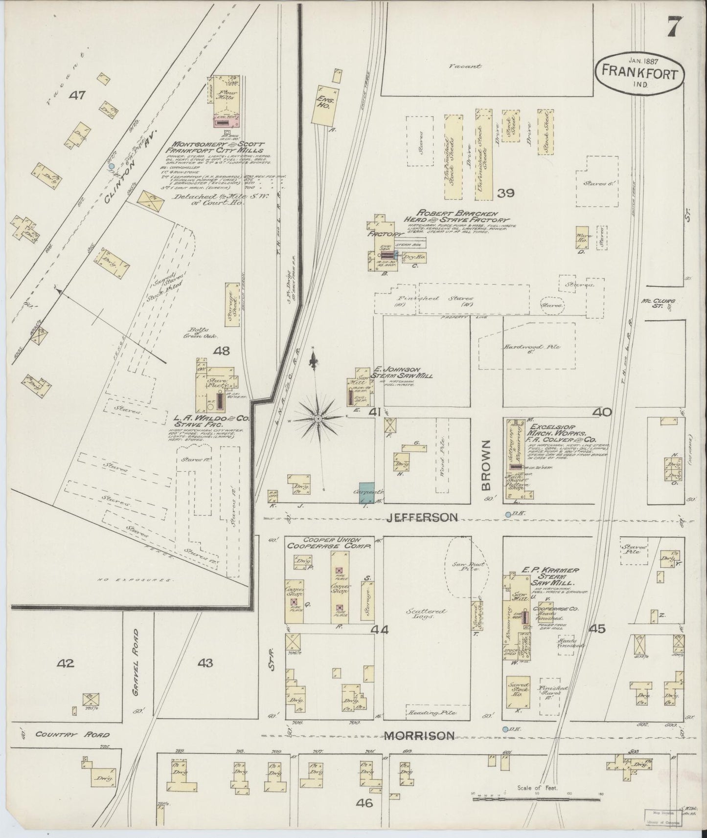 Sanborn Fire Insurance Map from Frankfort, Clinton County, Indiana (1887), Sheet #0007 - Complete Map Set gallery image, historic Sanborn map, vintage wall art, Indiana Indiana