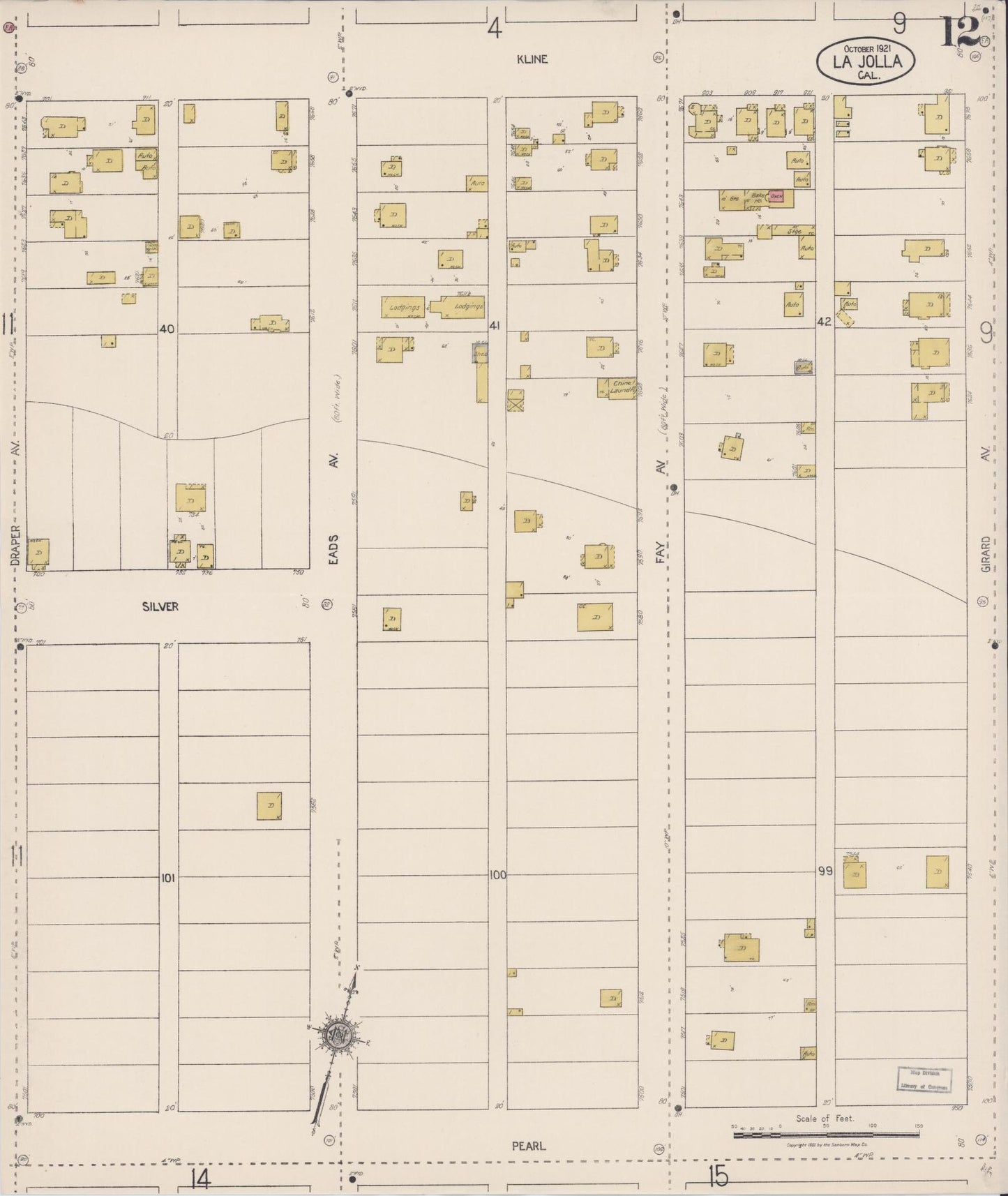 Sanborn Fire Insurance Map from La Jolla, San Diego County, California (1921), Sheet #0012 - Historic Sanborn Fire Insurance Map Print, vintage old map wall art, antique decor, genealogy gift, California California map