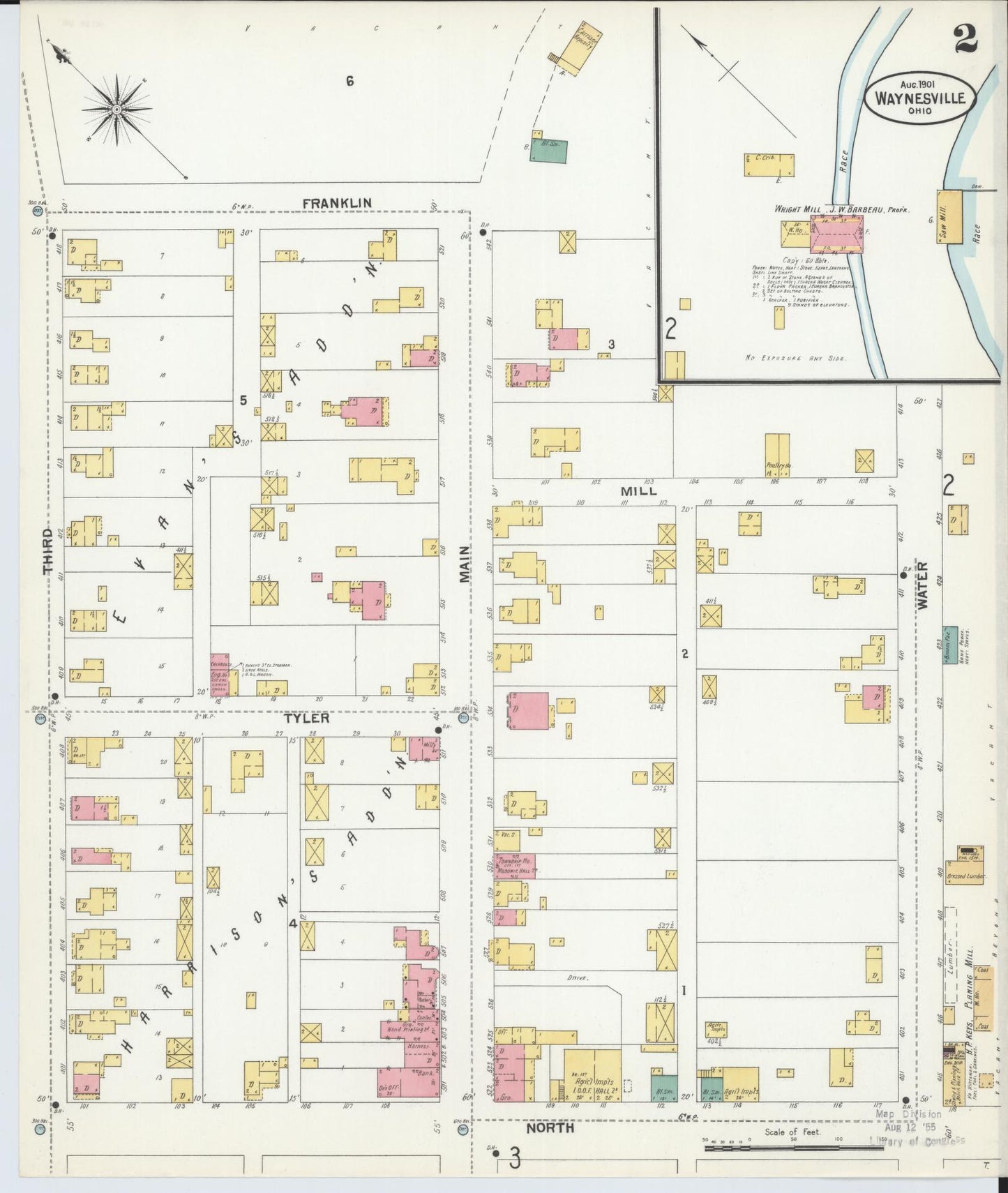 Sanborn Fire Insurance Map from Waynesville, Warren County, Ohio (1901), Sheet #0002 - Historic Sanborn Fire Insurance Map Print, vintage old map wall art, antique decor, genealogy gift, Ohio Ohio map