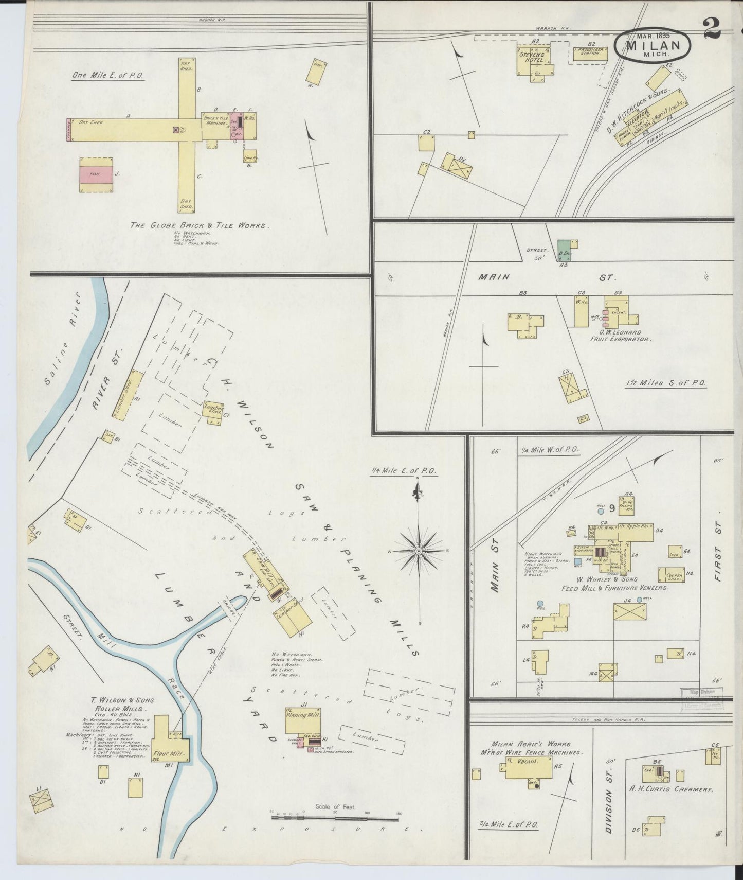 Sanborn Fire Insurance Map from Milan, Washtenaw And Monroe Counties, Michigan (1895), Sheet #0002 - Complete Map Set gallery image, historic Sanborn map, vintage wall art, Michigan Michigan