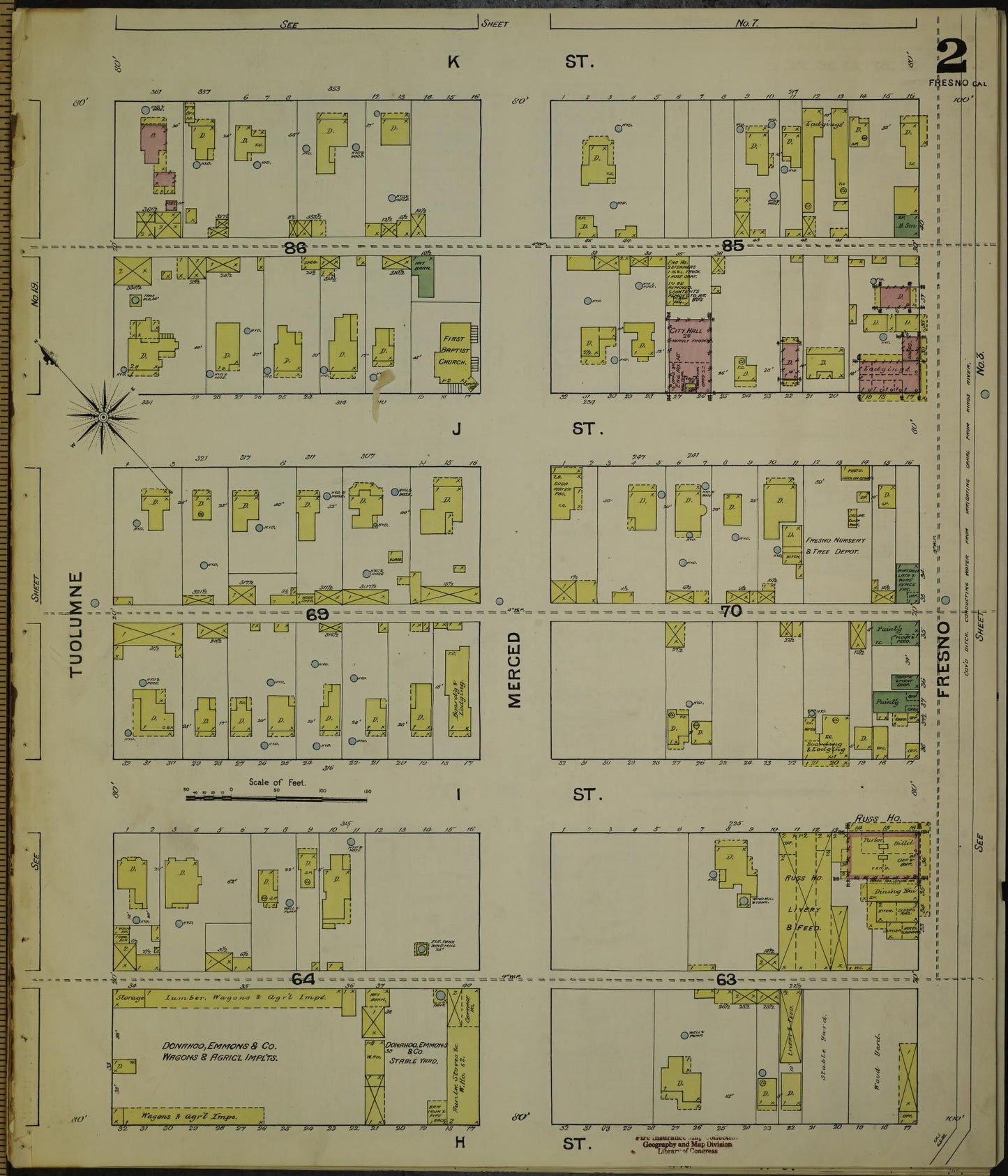 Sanborn Fire Insurance Map from Fresno, Fresno County, California (1888), Sheet #0002 - Historic Sanborn Fire Insurance Map Print, vintage old map wall art, antique decor, genealogy gift, California California map