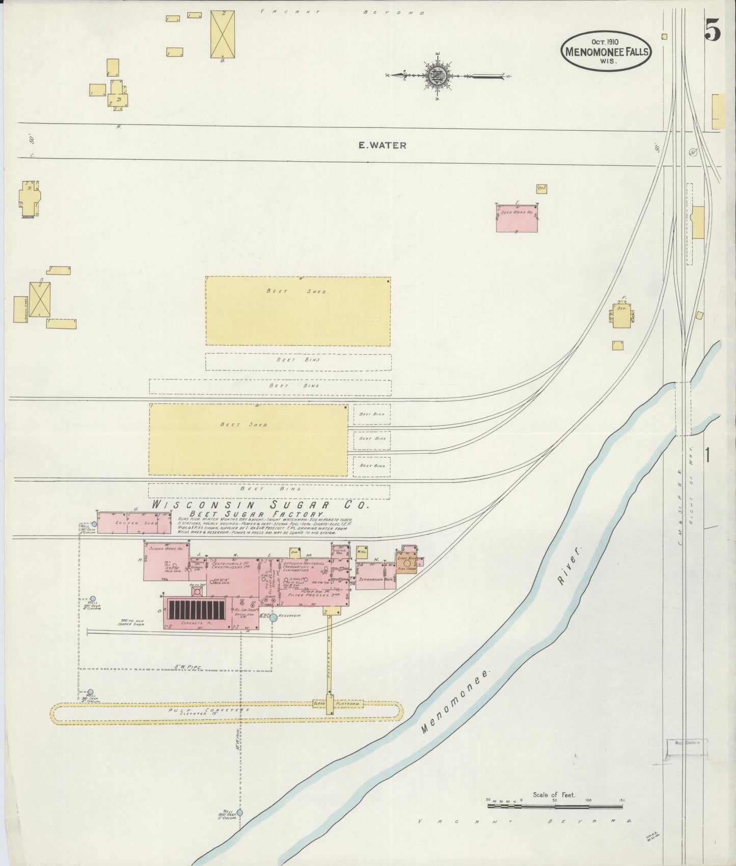 Sanborn Fire Insurance Map from Menomonee Falls, Waukesha County, Wisconsin (1910), Sheet #0005 - Historic Sanborn Fire Insurance Map Print, vintage old map wall art, antique decor, genealogy gift, Wisconsin Wisconsin map