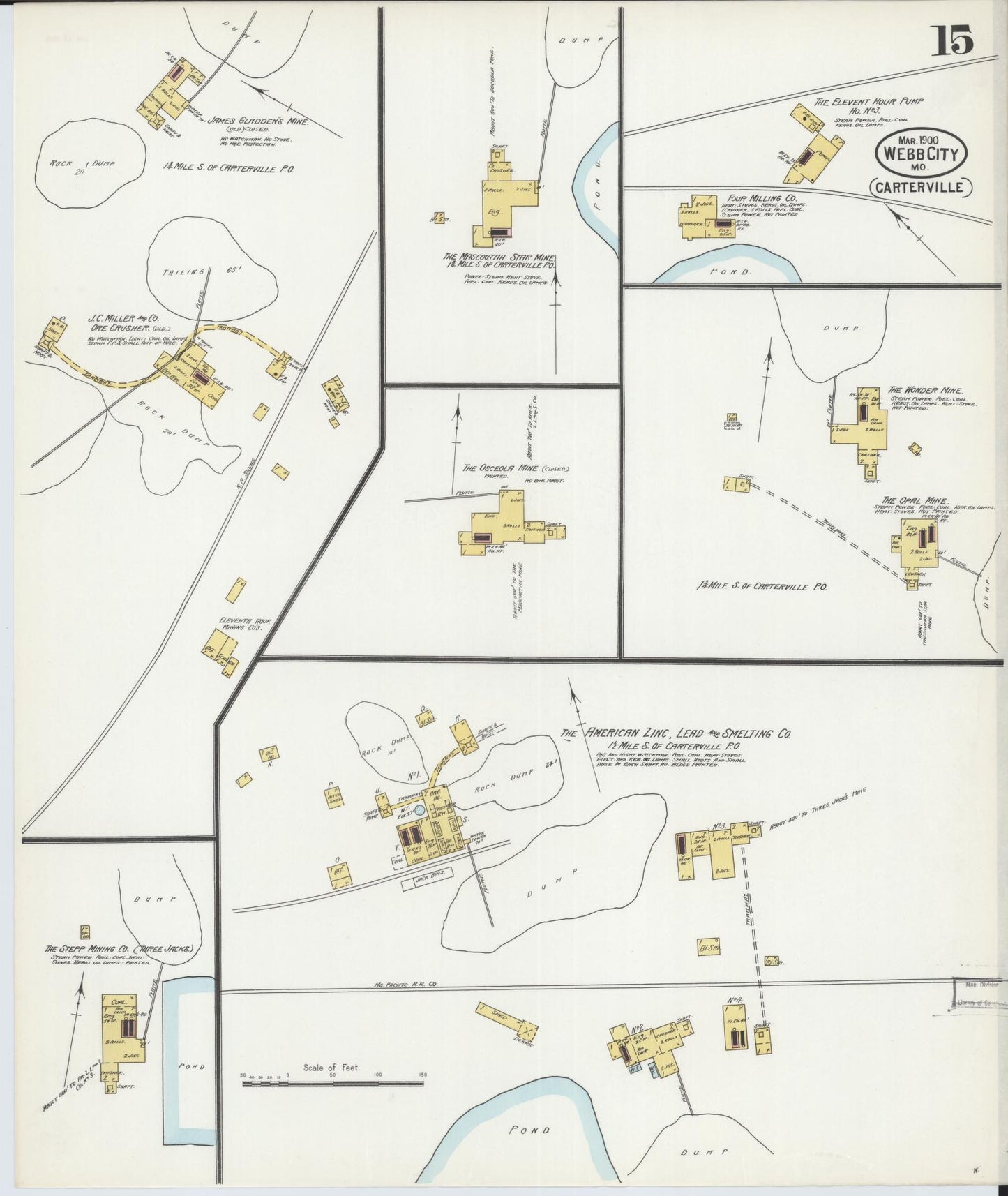 Sanborn Fire Insurance Map from Webb City, Jasper County, Missouri (1900), Sheet #0015 - Historic Sanborn Fire Insurance Map Print, vintage old map wall art, antique decor, genealogy gift, Missouri Missouri map