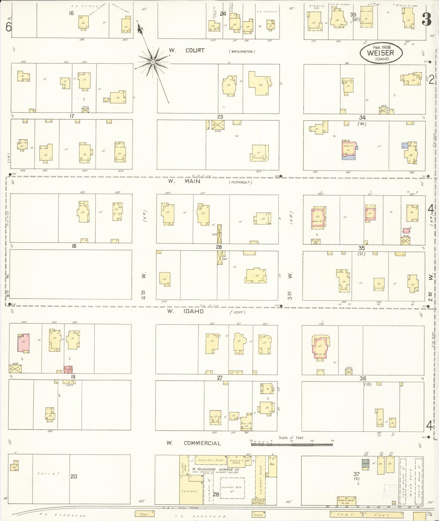 Sanborn Fire Insurance Map from Weiser, Washington County, Idaho (1908), Sheet #0003 - Historic Sanborn Fire Insurance Map Print, vintage old map wall art, antique decor, genealogy gift, Idaho Idaho map
