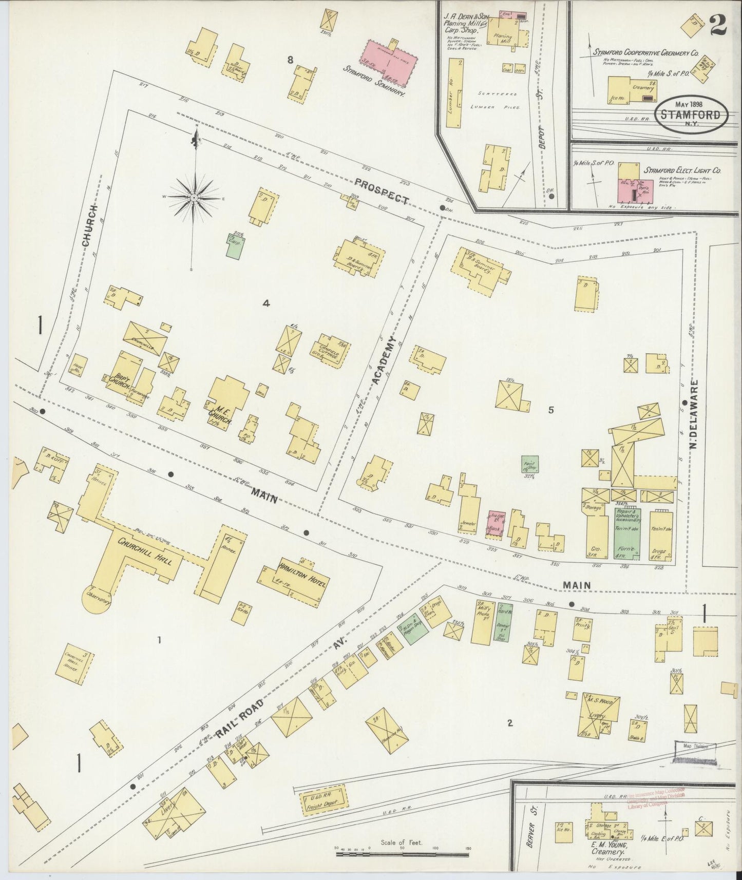 Sanborn Fire Insurance Map from Stamford, Delaware County, New York (1898), Sheet #0002 - Historic Sanborn Fire Insurance Map Print, vintage old map wall art, antique decor, genealogy gift, Stamford Delaware map