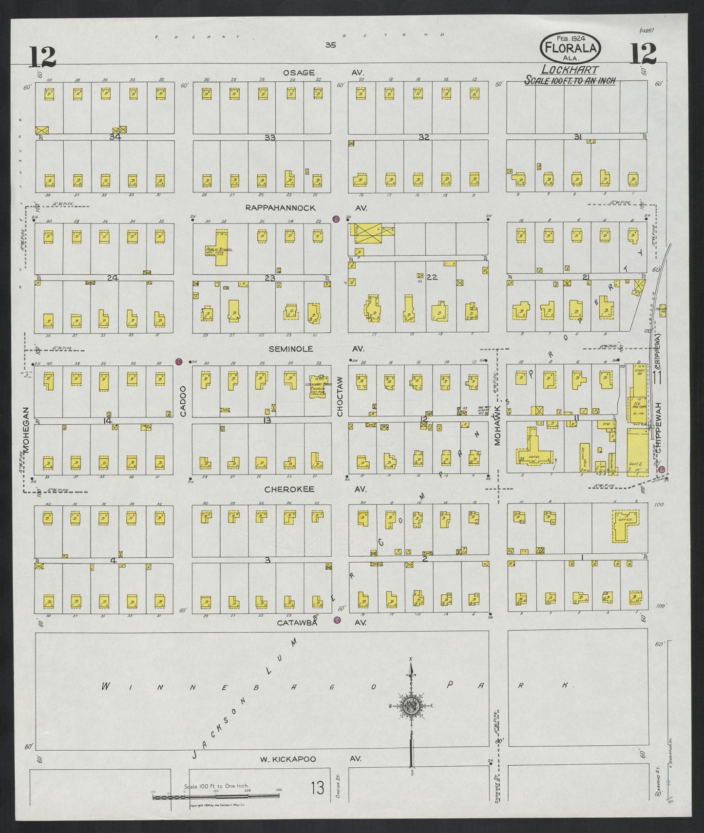 Sanborn Fire Insurance Map from Florala, Covington County, Alabama (1924), Sheet #0012 - Historic Sanborn Fire Insurance Map Print, vintage old map wall art, antique decor, genealogy gift, Alabama Alabama map