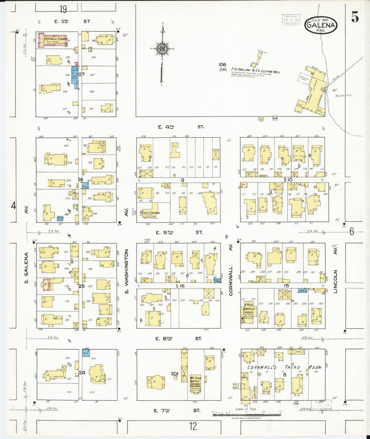 Sanborn Fire Insurance Map from Galena, Cherokee County, Kansas (1918), Sheet #0005 - Historic Sanborn Fire Insurance Map Print, vintage old map wall art, antique decor, genealogy gift, Kansas Kansas map