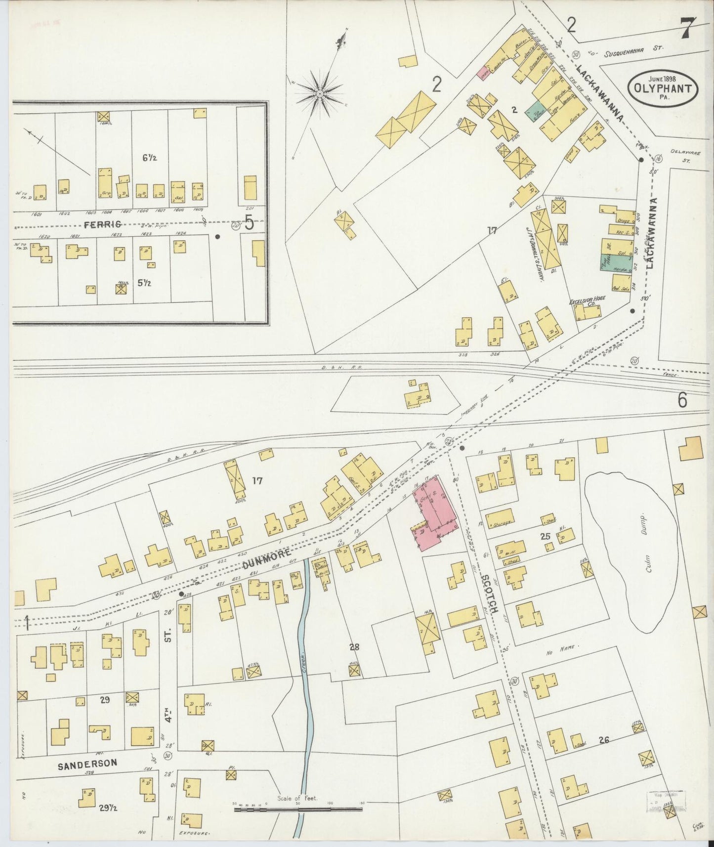 Sanborn Fire Insurance Map from Olyphant, Lackawanna County, Pennsylvania (1898), Sheet #0007 - Complete Map Set gallery image, historic Sanborn map, vintage wall art, Pennsylvania Pennsylvania