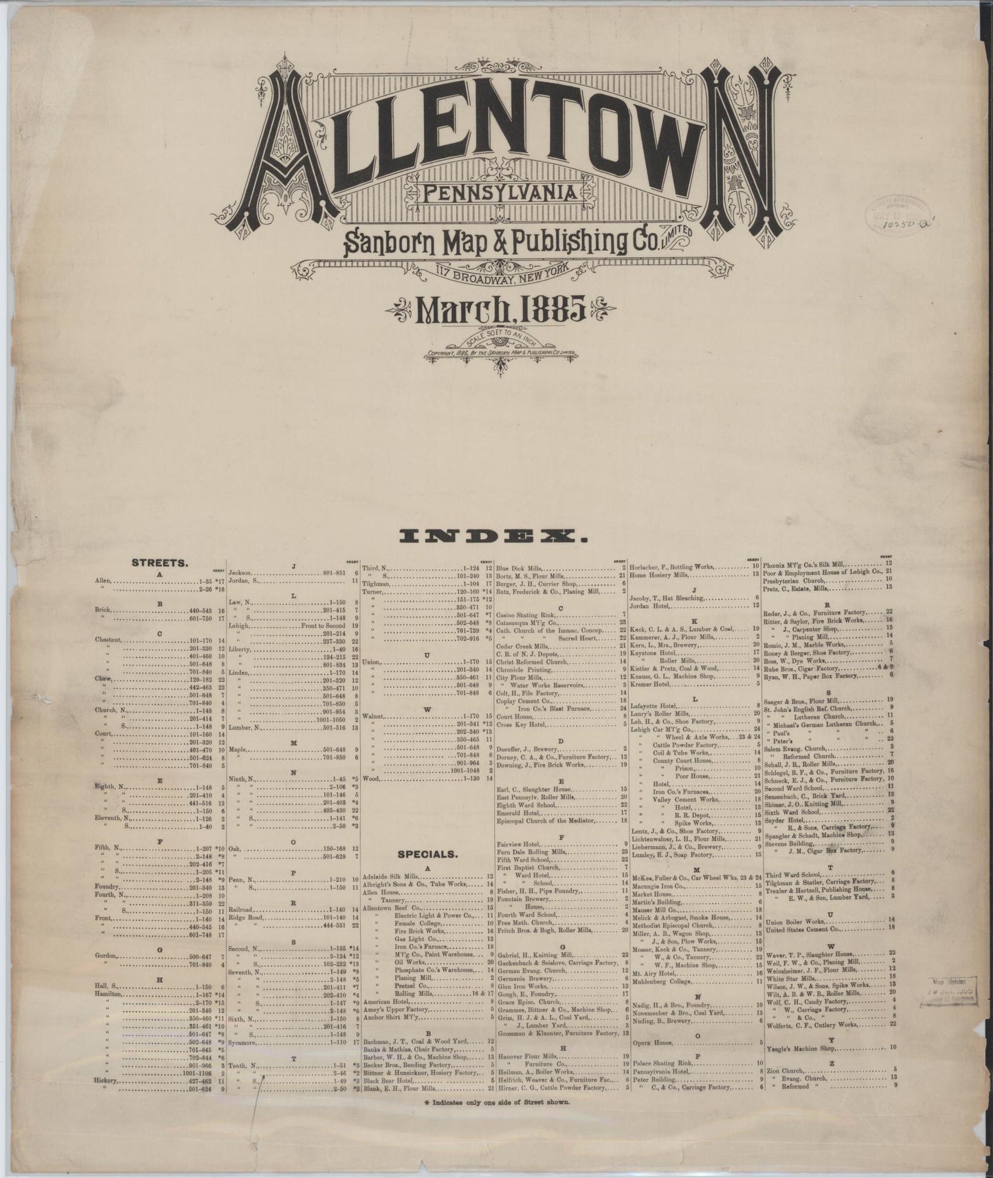 Sanborn Fire Insurance Map from Allentown, Lehigh County, Pennsylvania. (1885) – Historic Sanborn Fire Insurance Map Print
