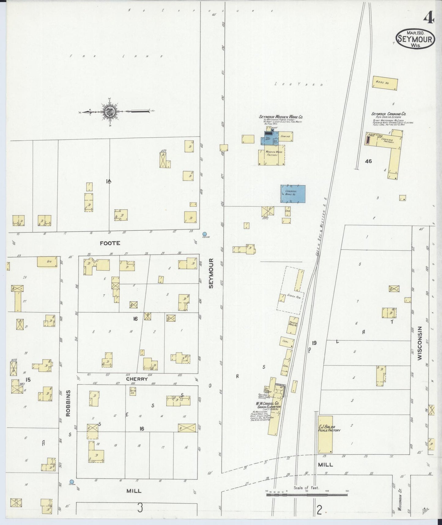 Sanborn Fire Insurance Map from Seymour, Outagamie County, Wisconsin (1910), Sheet #0004 - Complete Map Set gallery image, historic Sanborn map, vintage wall art, Wisconsin Wisconsin