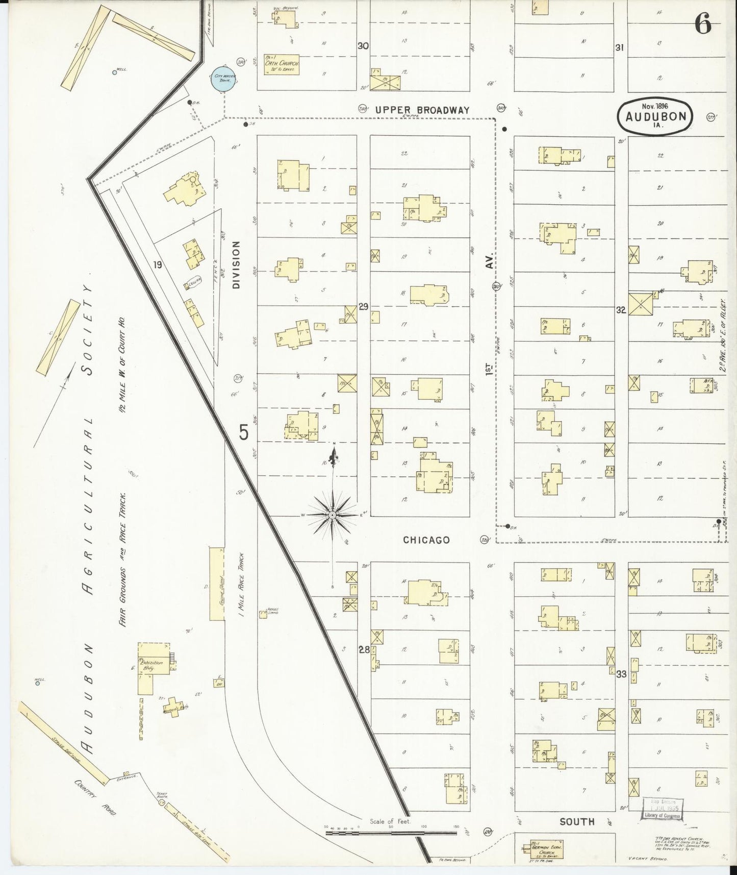 Sanborn Fire Insurance Map from Audubon, Audubon County, Iowa (1896), Sheet #0006 - Historic Sanborn Fire Insurance Map Print, vintage old map wall art